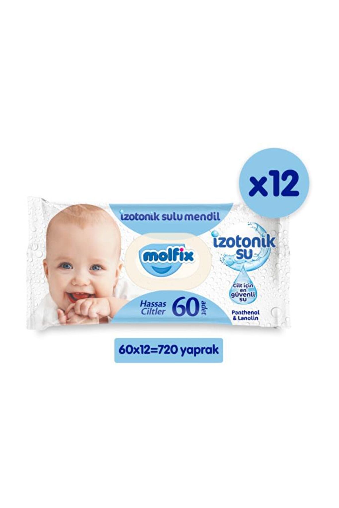 Molfix İzotonik Sulu Islak Mendil Hassas Ciltler 12'li Paket - 720 Yaprak