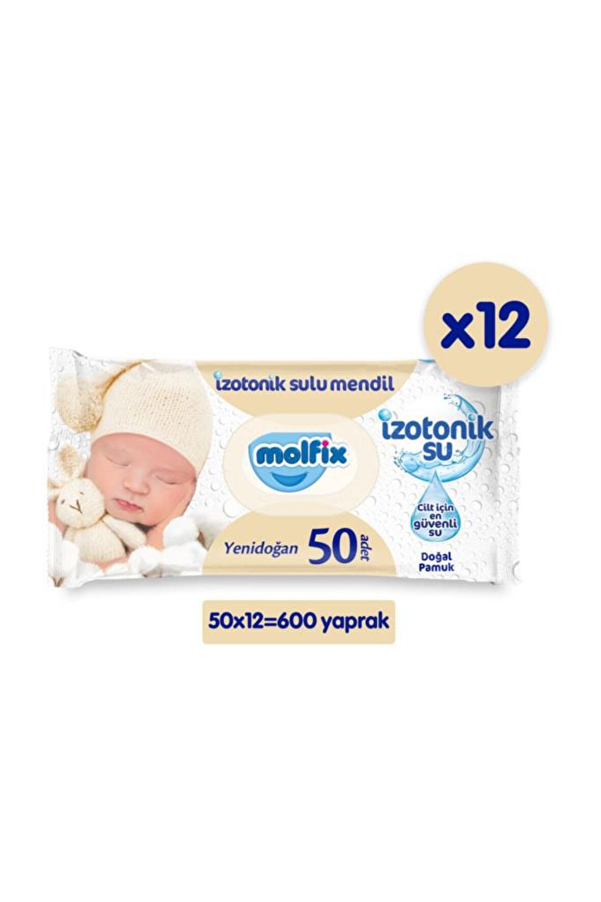 Molfix Yenidoğan Alkolsüz-Parfümsüz 12 x 50 Yaprak 12 Paket Islak Mendil