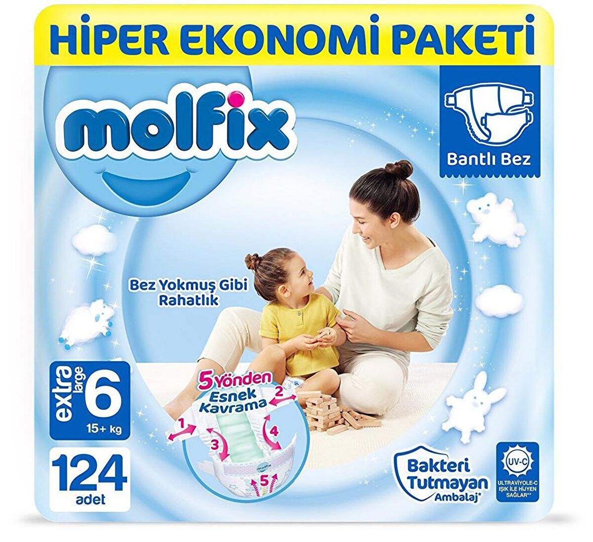 Molfix Bebek Bezi 6 Beden Extra Large Hiper Ekonomi Paketi 124'lü