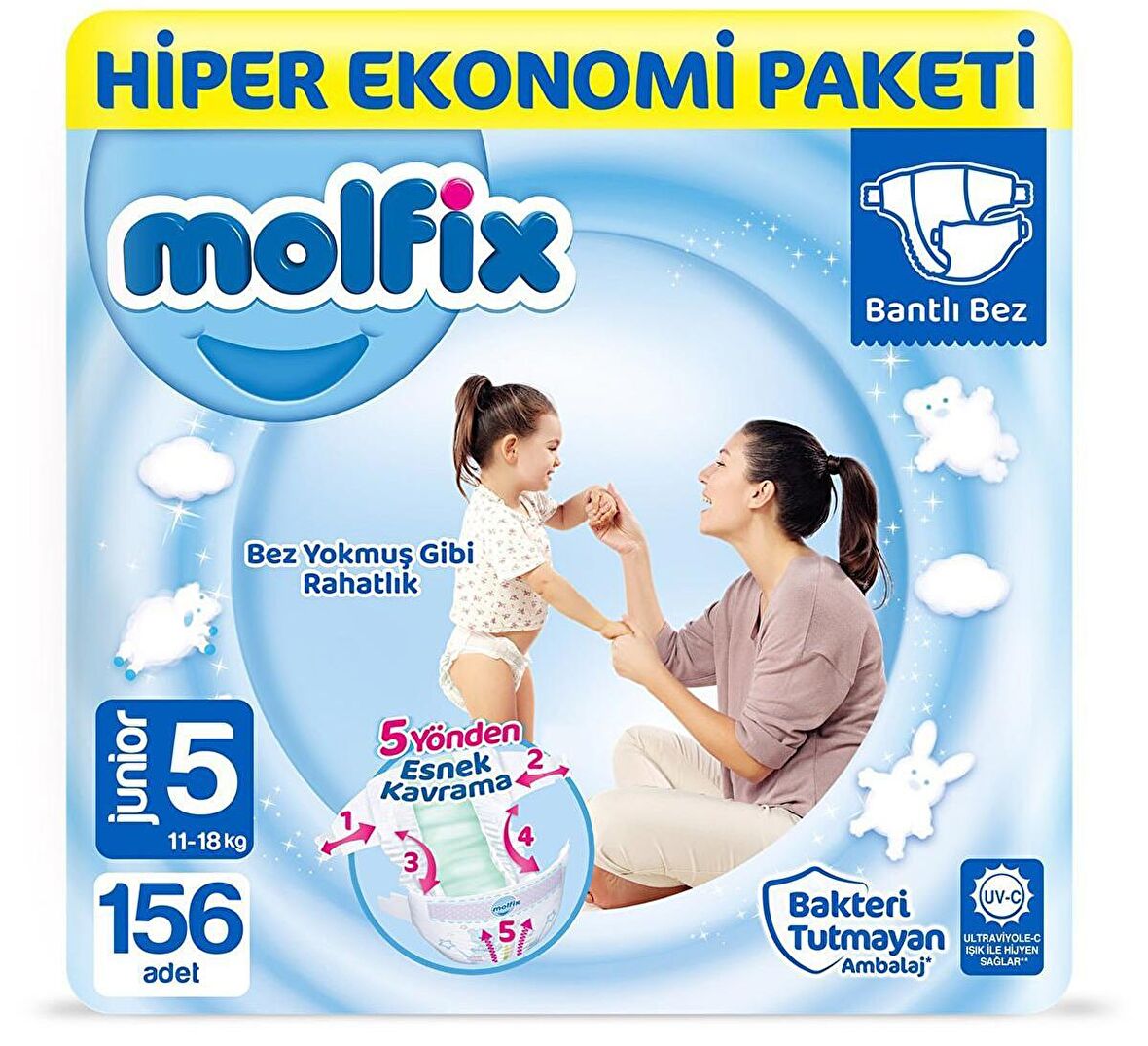 Molfix Bebek Bezi 5 Beden Junior Hiper Ekonomi Paketi 156'lı