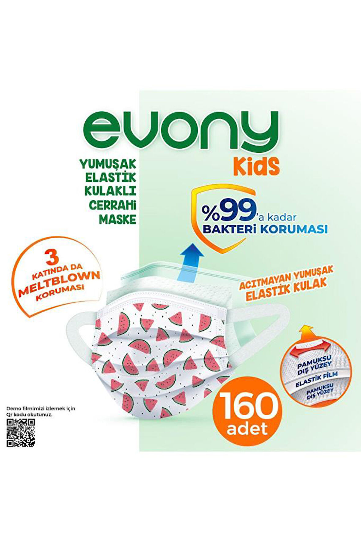 Evony 3 Katlı Çocuk Maskesi 200 Adet