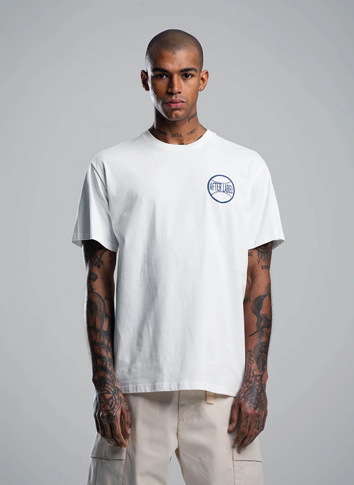 After Label Bisiklet Yaka Beyaz Erkek T-Shirt MYSENJS11/S2-_T-SHIRT UOMO