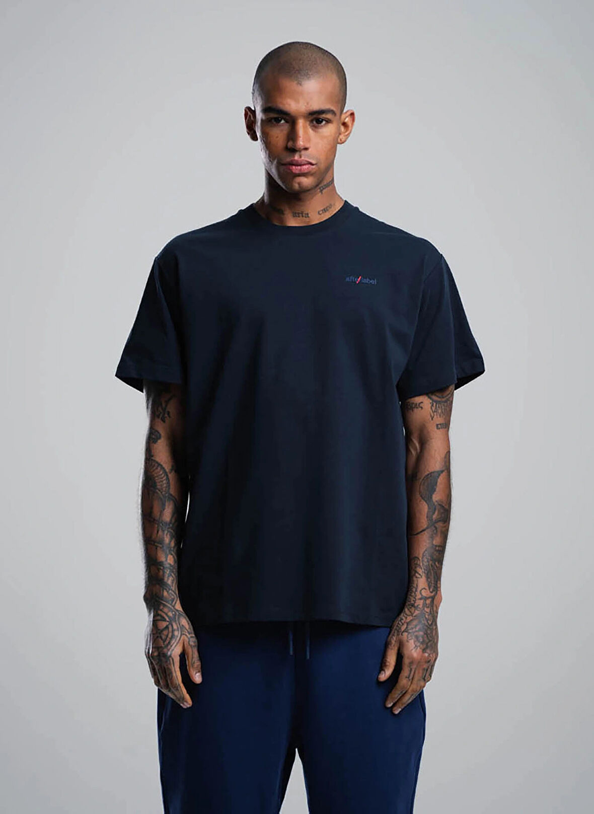 After Label Bisiklet Yaka Lacivert Erkek T-Shirt MYSENJS11/S9-_T-SHIRT UOMO