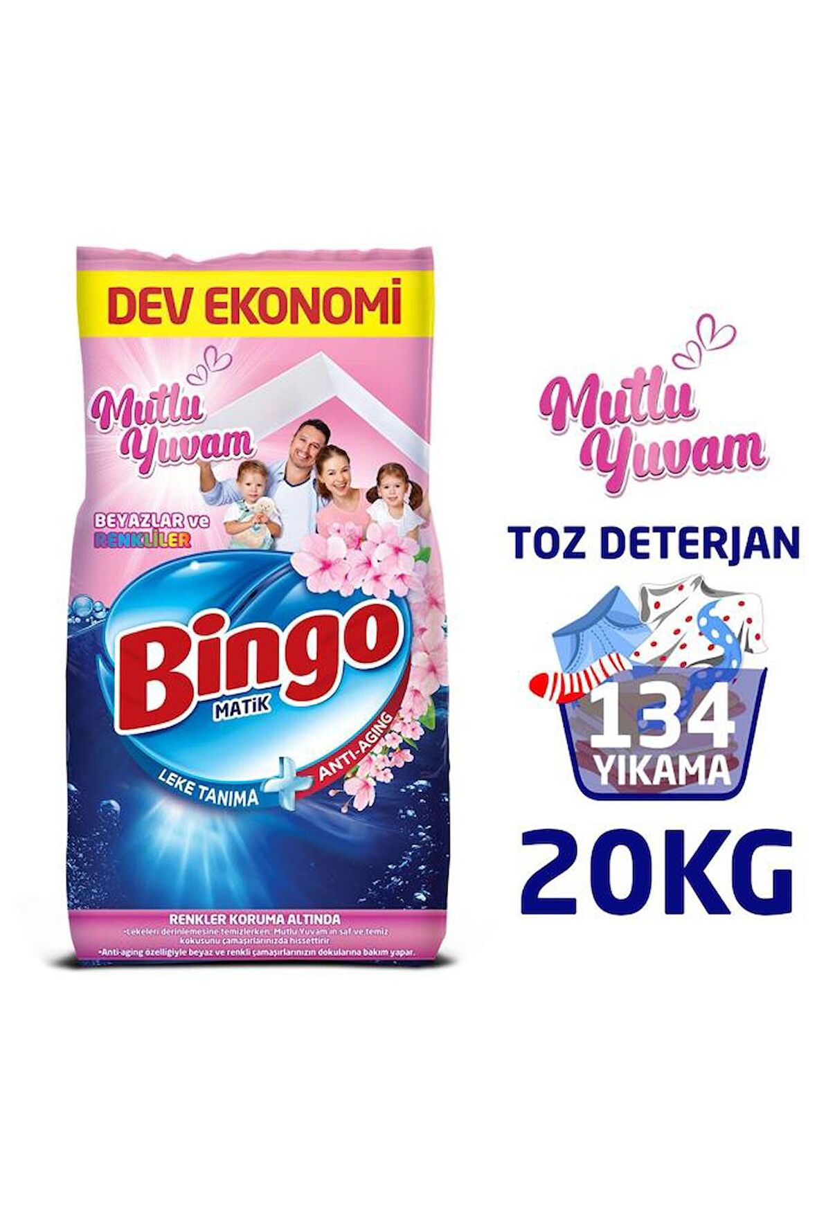 Bingo Matik 10 kg Mutlu Yuvam Renkliler ve Beyazlar Toz Çamaşır Deterjanı Ekonomi Paketi 2'li