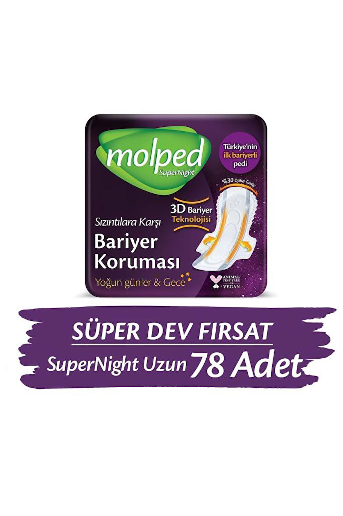 Molped Süpernight Hijyenik Ped Uzun Süper Avantaj Paketi 78 Adet