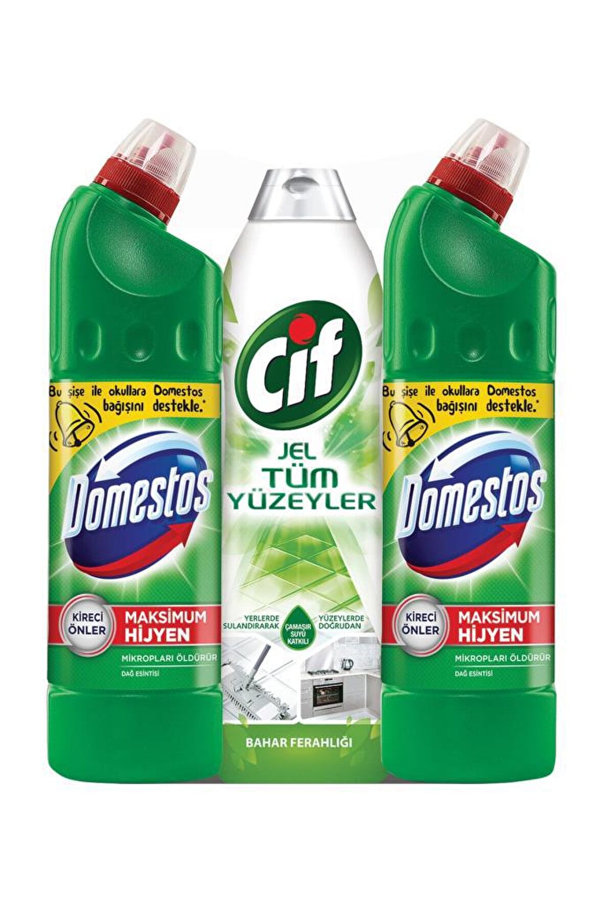 Cif Bahar Ferahlığı Granit Sıvı Yüzey Temizleyici 750 ml & Domestos Dağ Esintisi 2x810 ml 