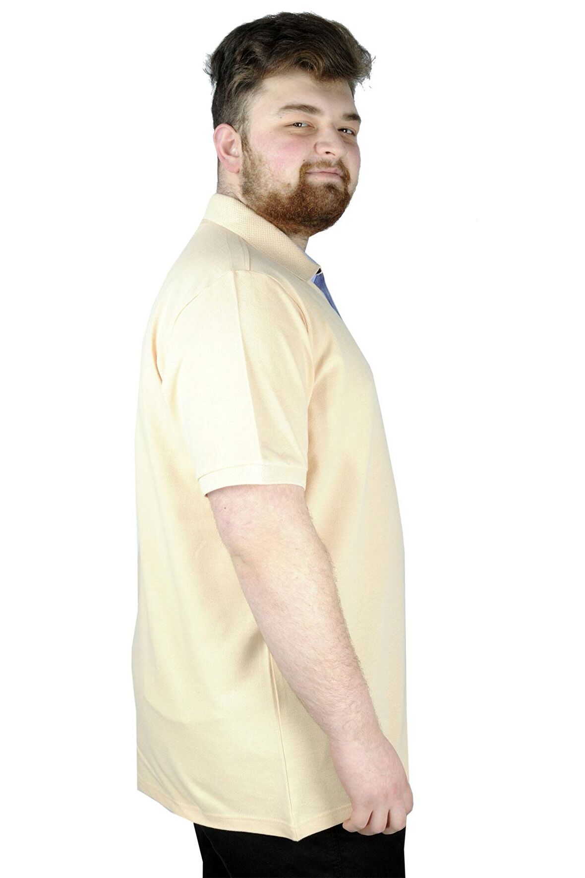 Mode XL Battal Beden Erkek Tshirt Polo Yaka Cepli Klasik Pike 20552 Bej