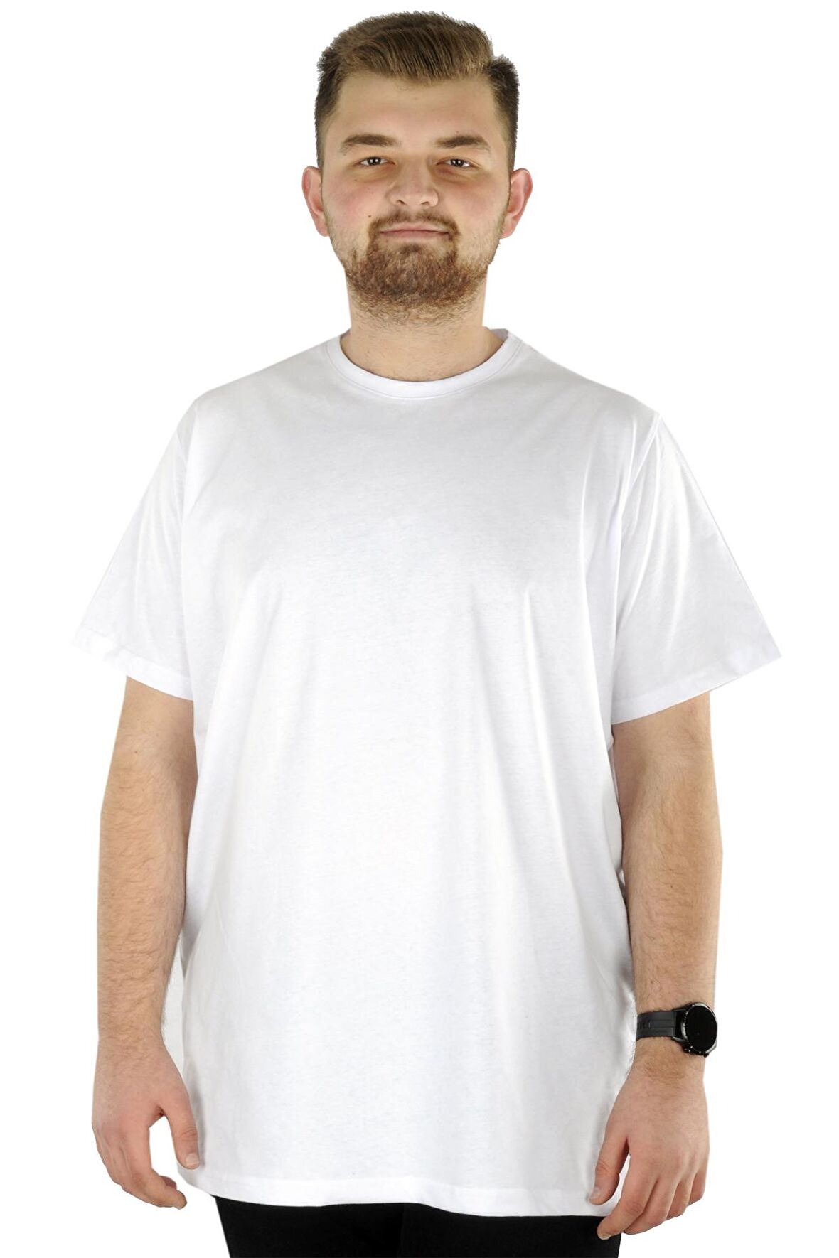 Mode XL Büyük Beden Erkek T-Shirt Basic 20031 Beyaz