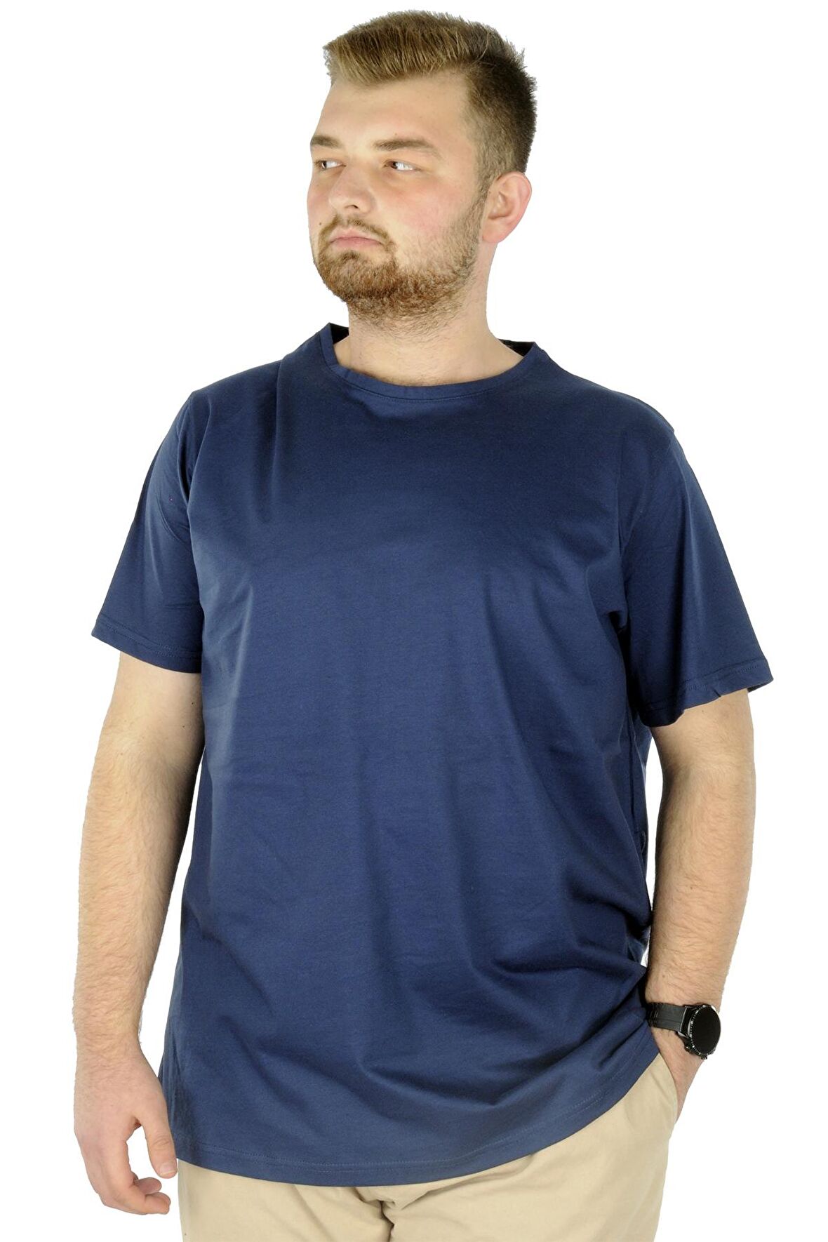 Mode XL Büyük Beden Erkek T-Shirt Basic 20031 İndigo