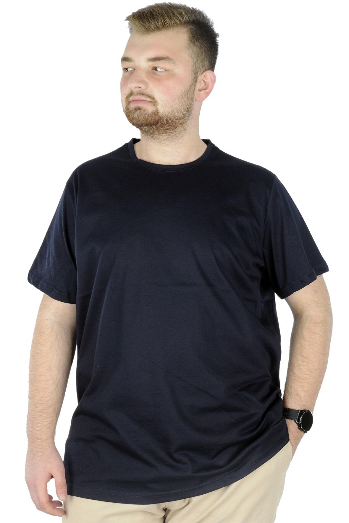 Mode XL Büyük Beden Erkek T-Shirt Basic 20031 Lacivert