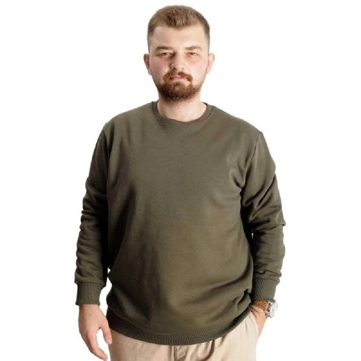  Mode Xl Büyük Beden Erkek Sweat Bis Yaka 20131 Haki