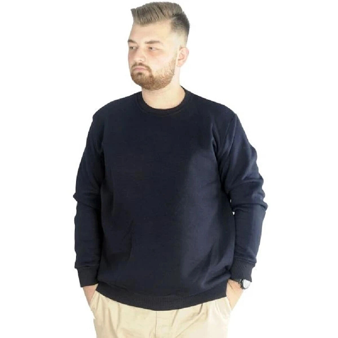  Mode Xl Erkek Sweatshirt Bisiklet Yaka Basic 20131 Lacivert