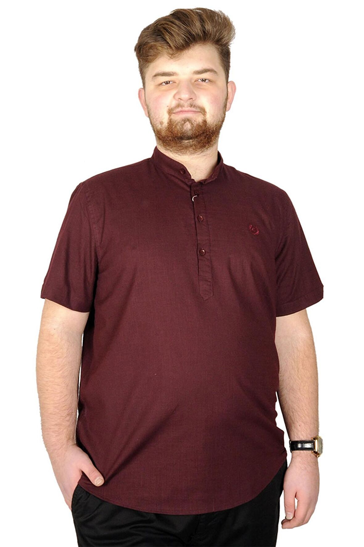 Mode XL Buyuk Beden Erkek Kısa Kol Hakim Yaka 20387 Bordo
