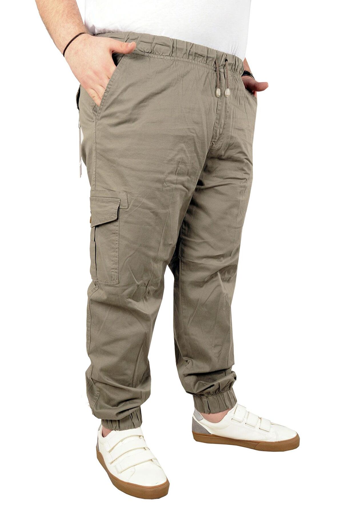 Mode XL Büyük Beden Erkek Keten Kargo Jogger Valencia 21911 Bej