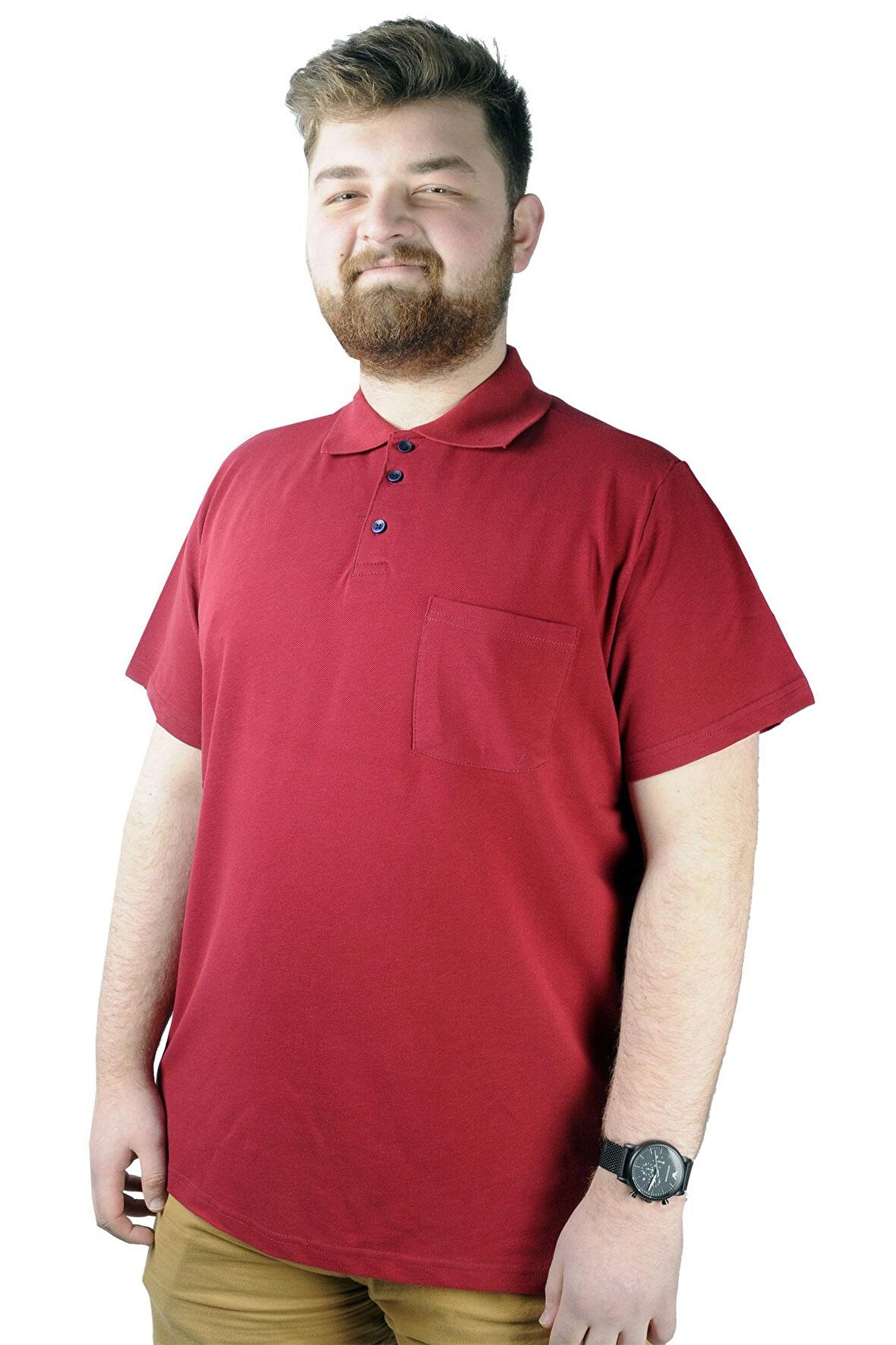 Mode XL T-Shirt Polo Yaka Cepli Klasik 20550 Bordo