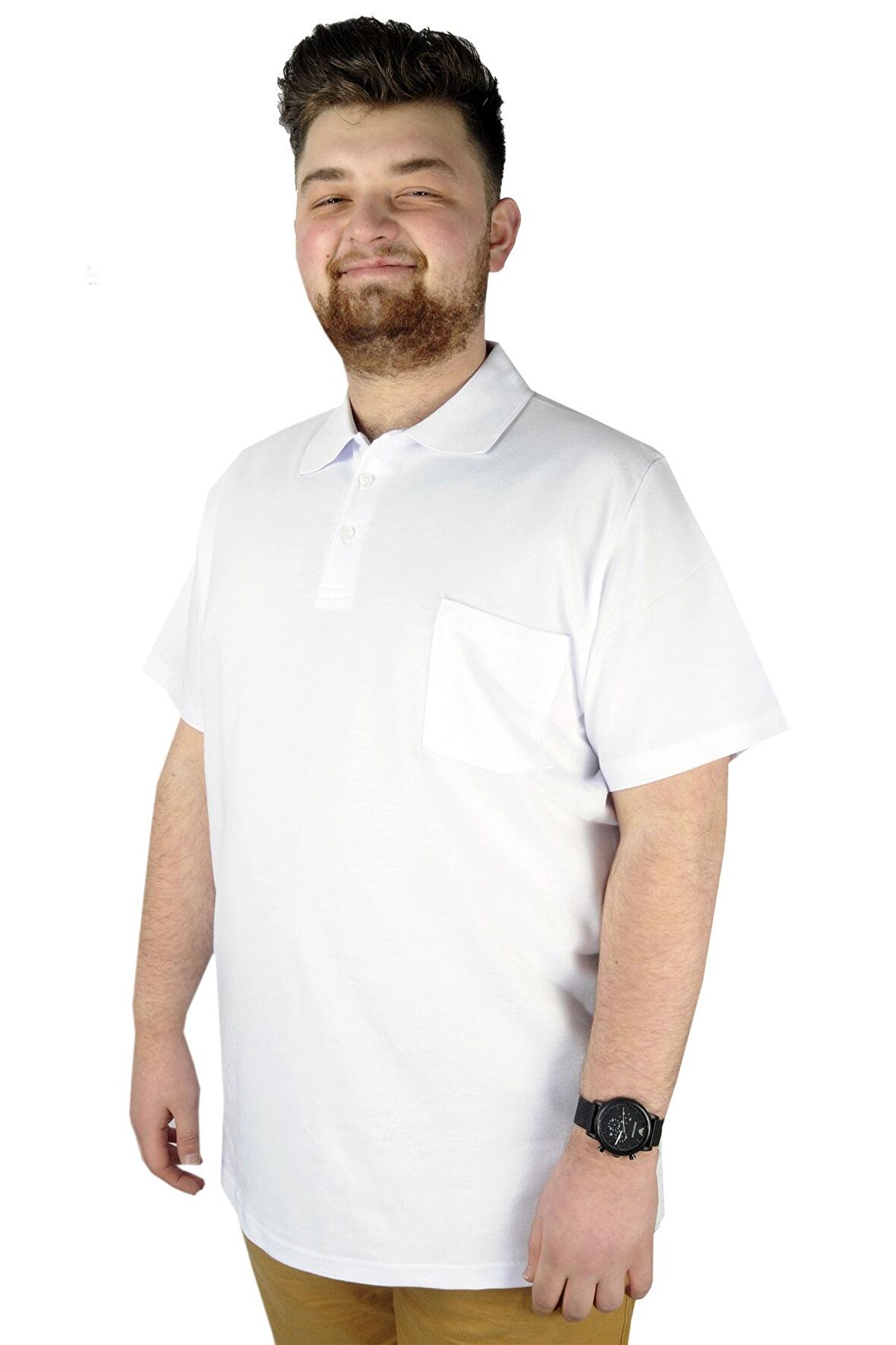 Mode XL T-Shirt Polo Yaka Cepli Klasik 20550 Beyaz