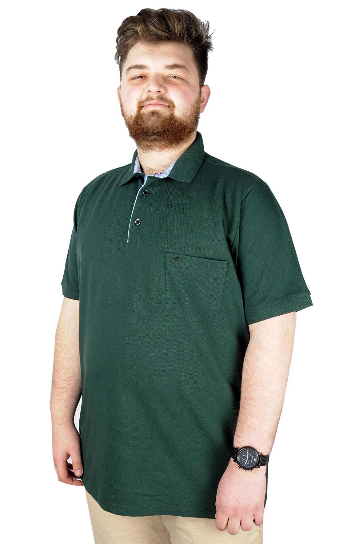 Mode XL Battal Beden Erkek Tshirt Polo Yaka Cepli Klasik Pike 20552 Nefti