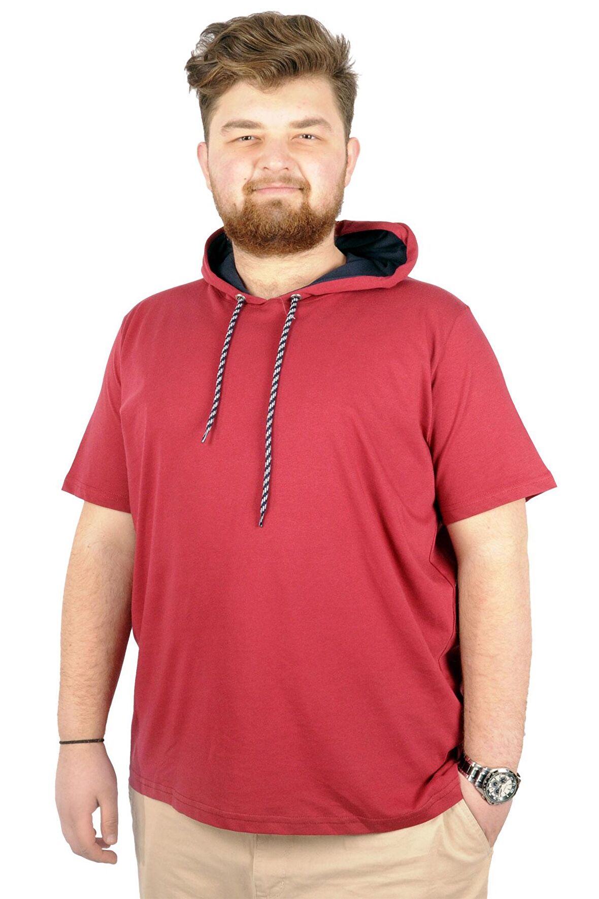 Mode XL Büyük Beden Oversize Tshirt Kapşon Basic 21115 Bordo