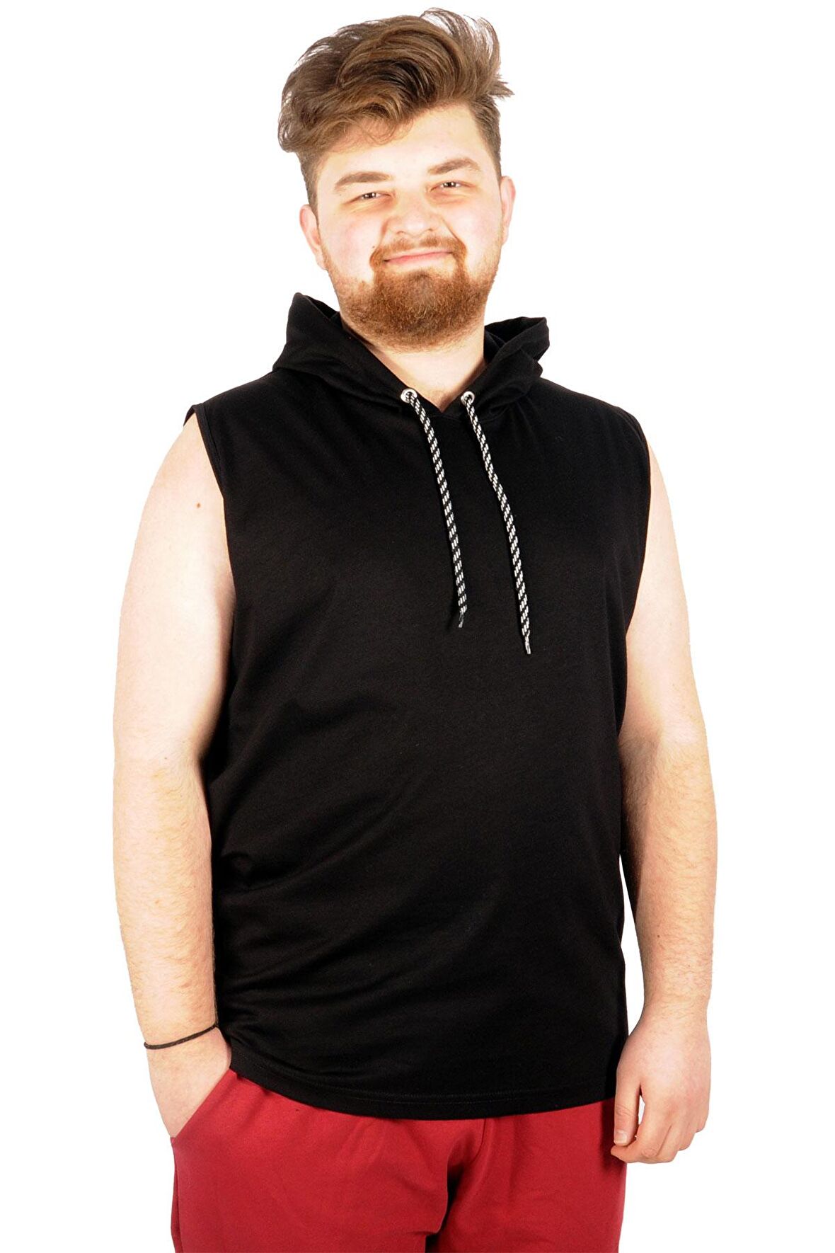 Mode XL Büyük Beden Erkek Kolsuz Kapşon Basic 21125 Siyah