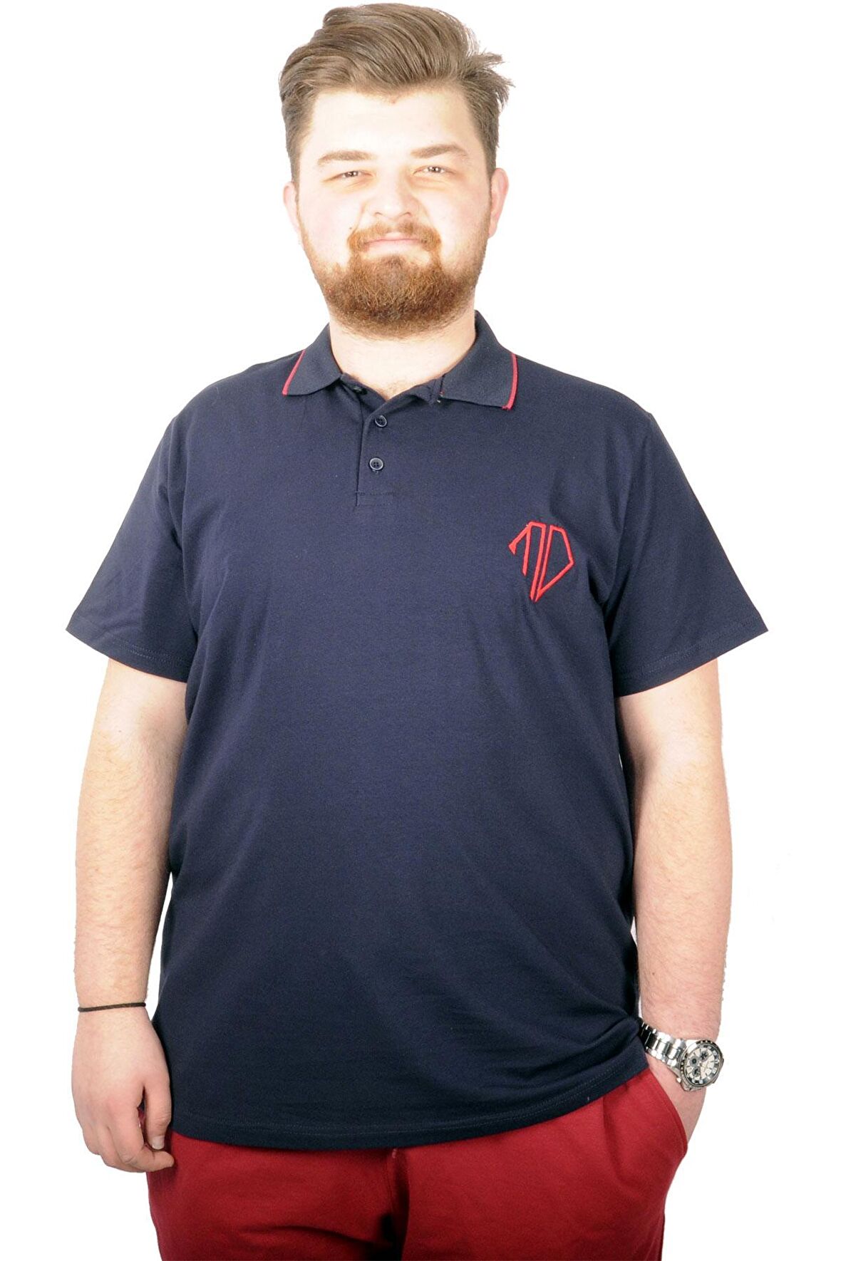 Mode XL Büyük Beden T-shirt Polo Cep Sup MD Basic 21555 Lacivert