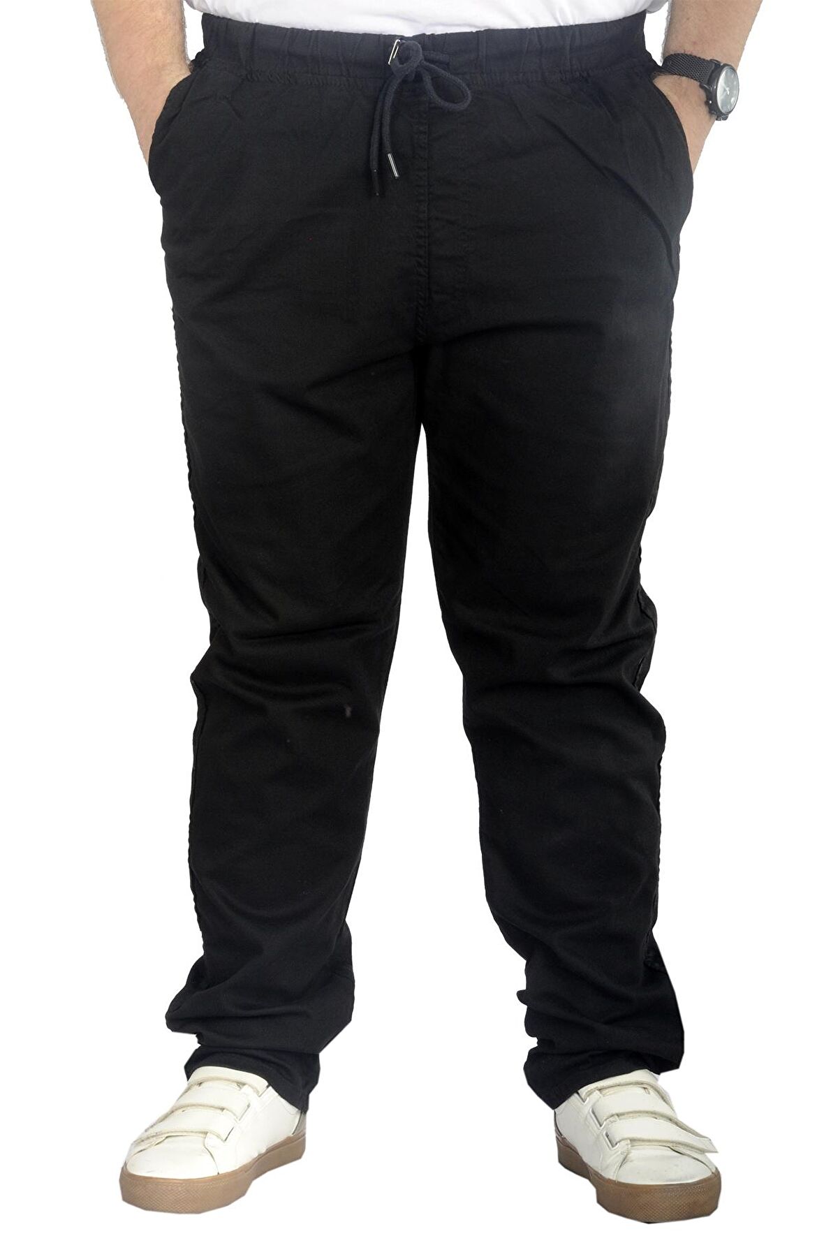 Mode XL Büyük Beden Pantolon Keten Jogger Milano 21913 Siyah