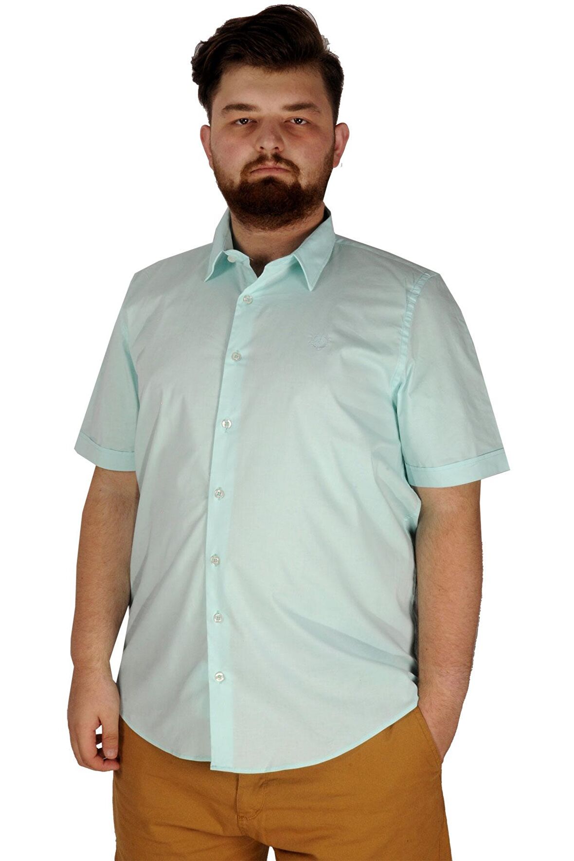 Mode XL Büyük Beden Erkek No Pocket Lycra Poplin 20353 Mint Yeşili