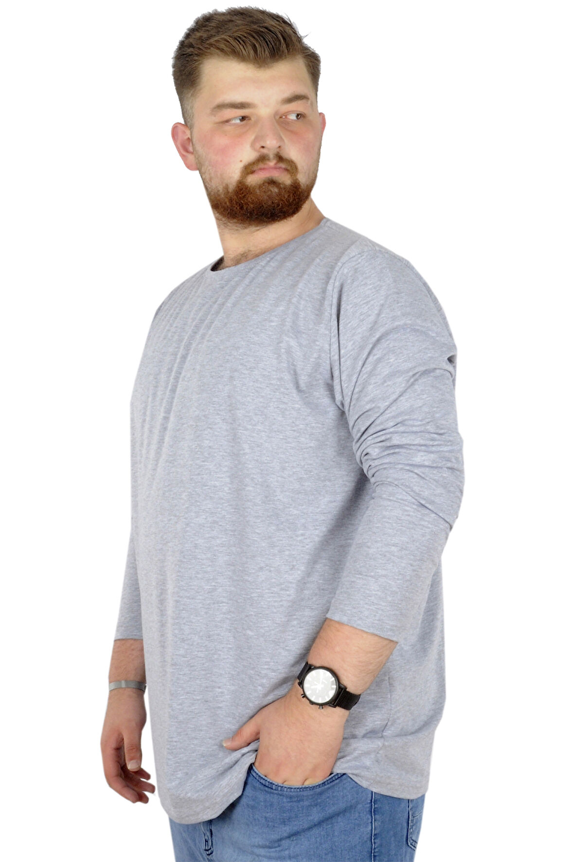 Mode XL Büyük Beden Erkek Tshirt Likralı Bisiklet Yaka 20102 Grimelanj