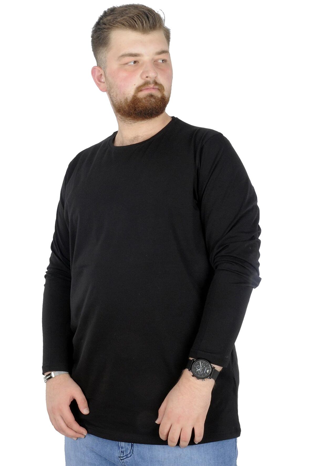 Mode XL Büyük Beden Erkek Tshirt Likralı Bisiklet Yaka 20102 Siyah