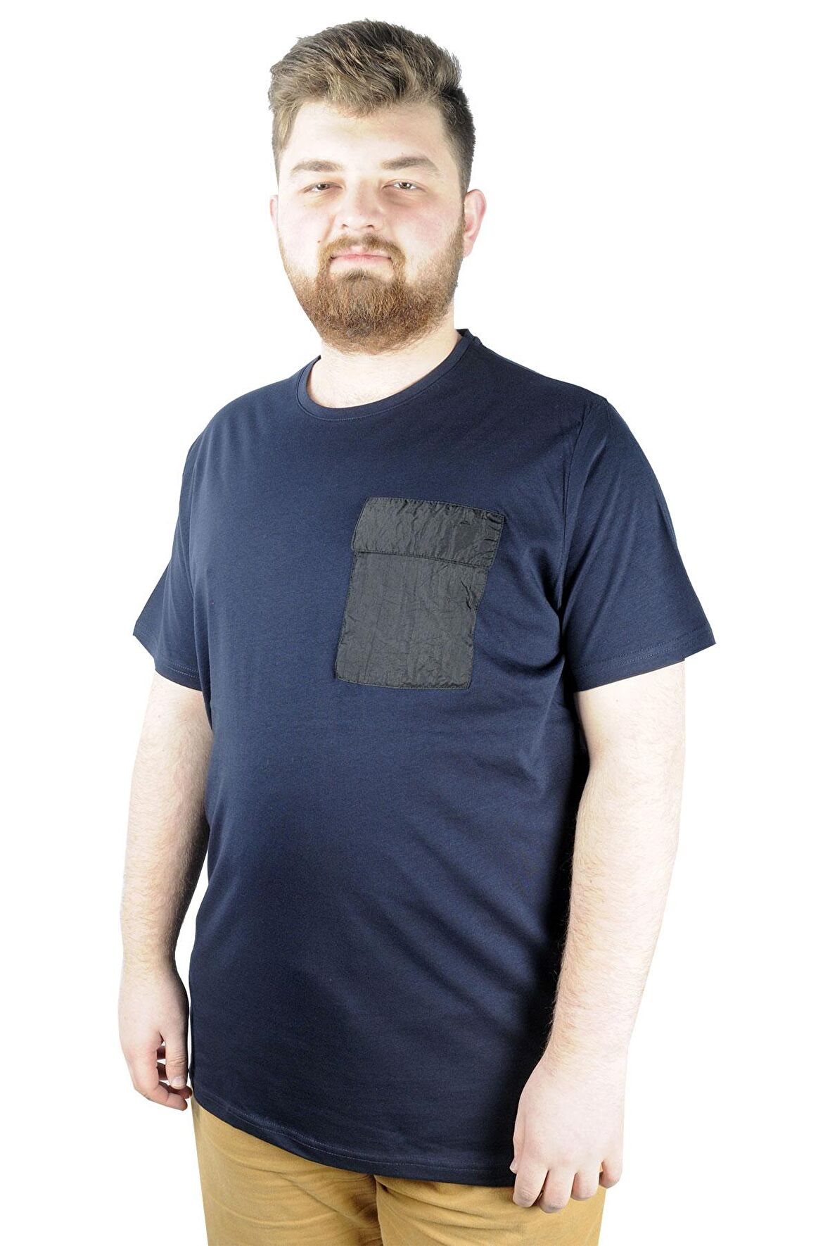 Mode XL Erkek T shirt Bis Yaka Pocket 22115 Lacivert