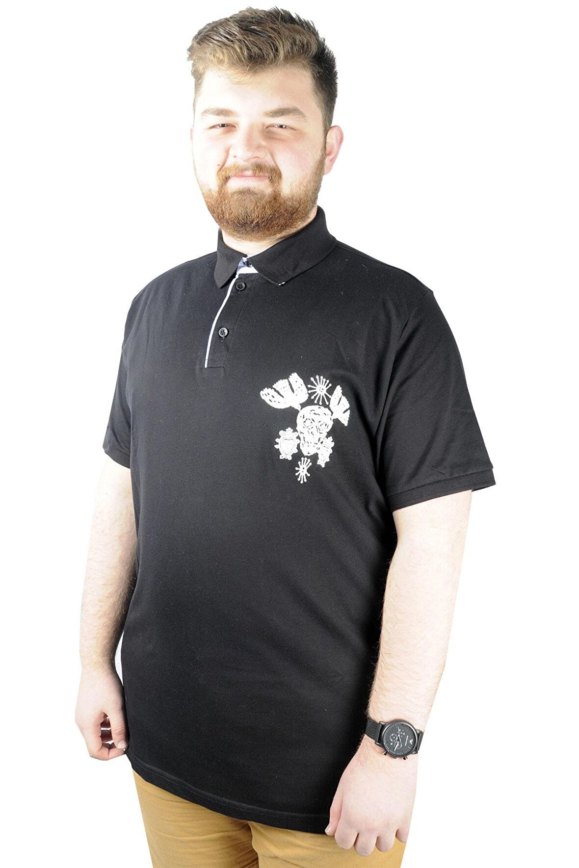Mode XL Erkek T shirt Polo Skull 22304 Siyah