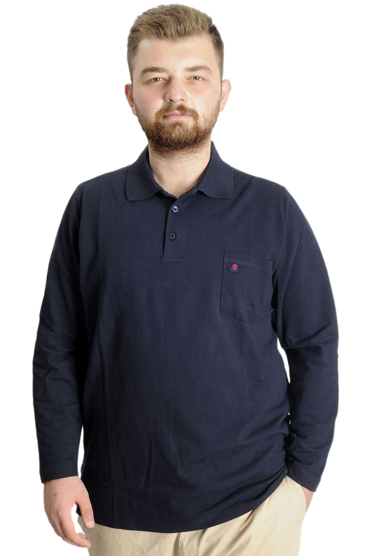 Mode XL Büyük Beden Erkek T-Shirt Polo Classic U.Kol Cepli 22446 Lacivert