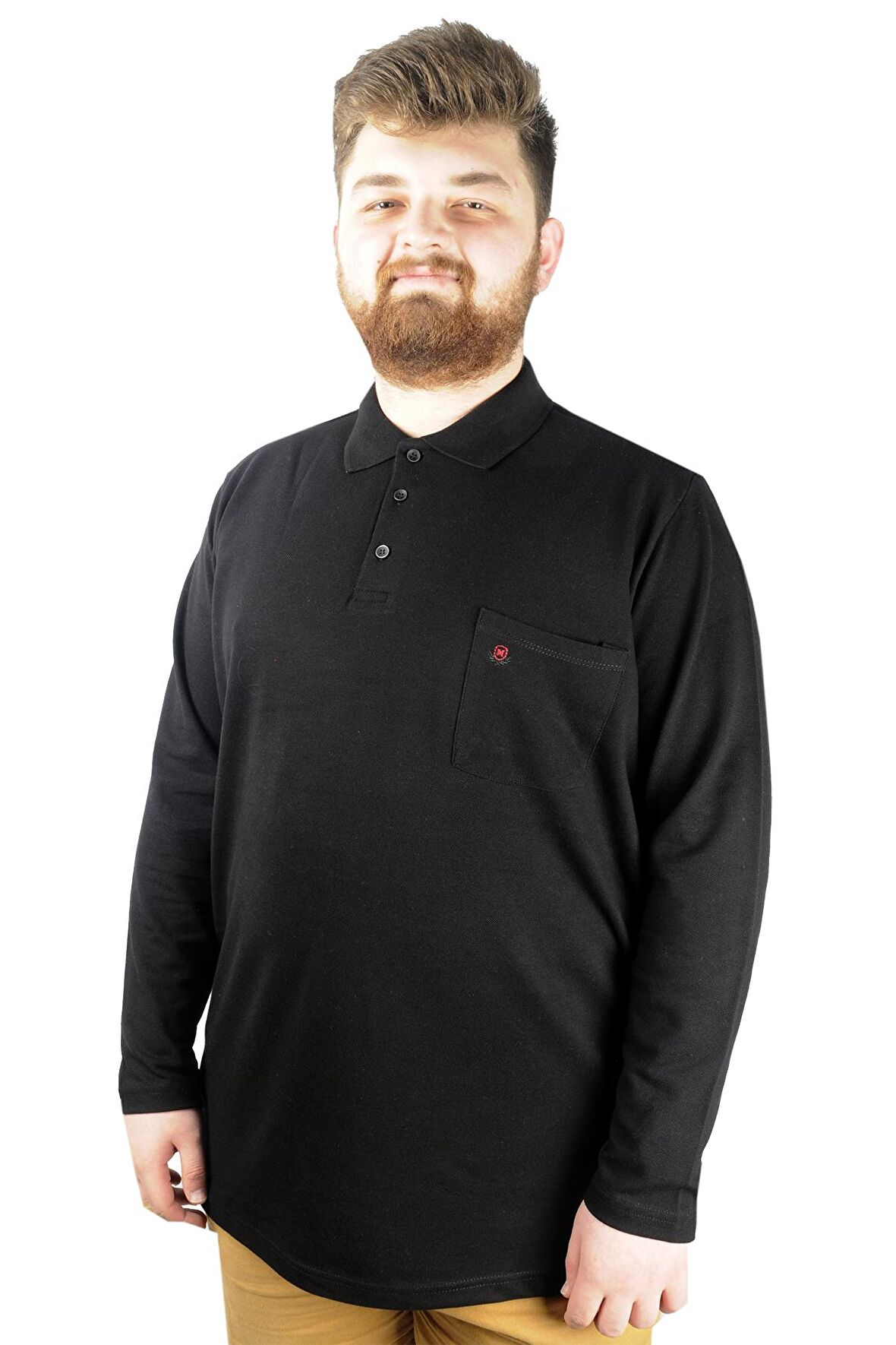 Mode XL Büyük Beden Tshirt Polo U.Kol Cepli 22446 Siyah