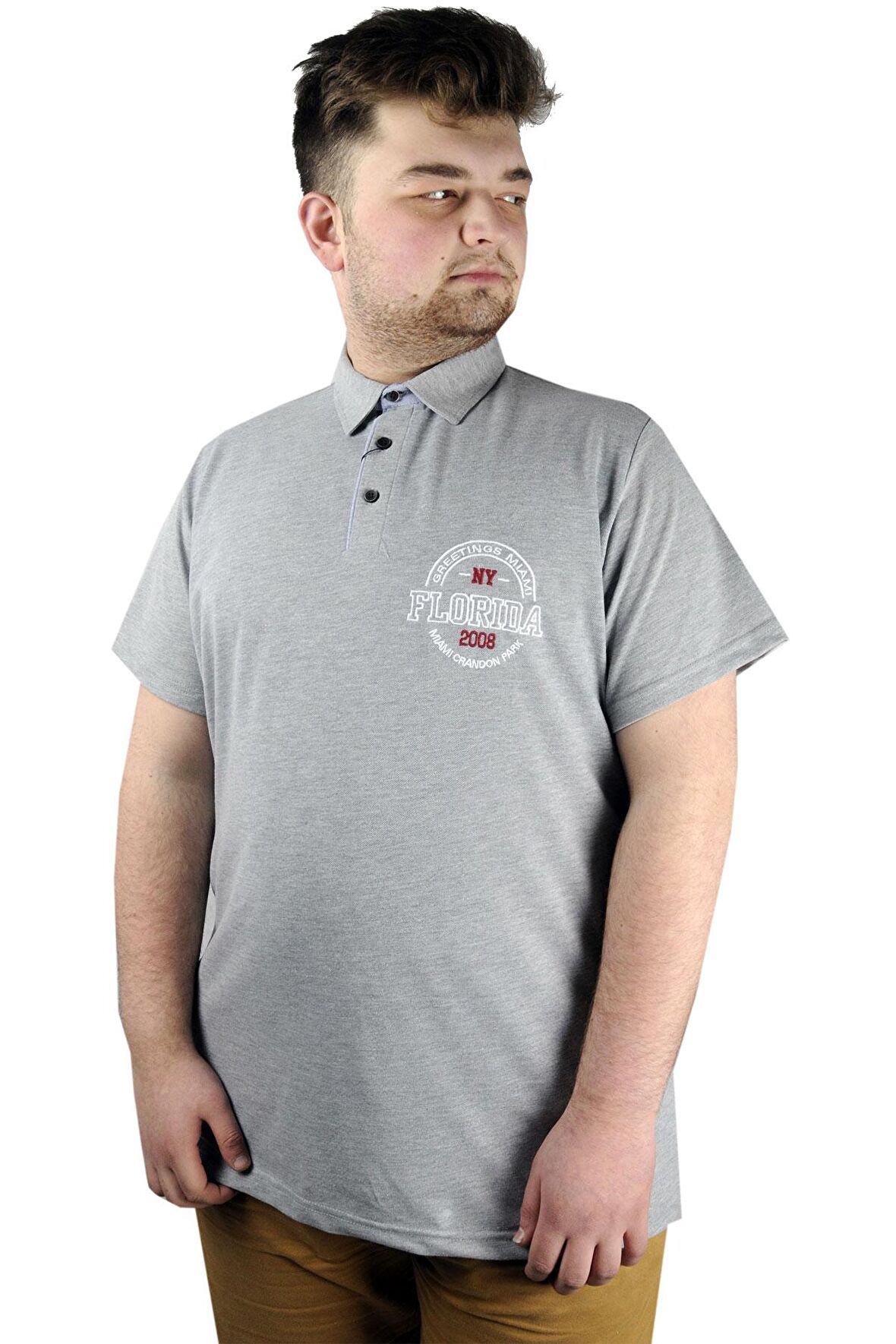 Mode XL Erkek T shirt Polo Florida 22303 Gri Melanj