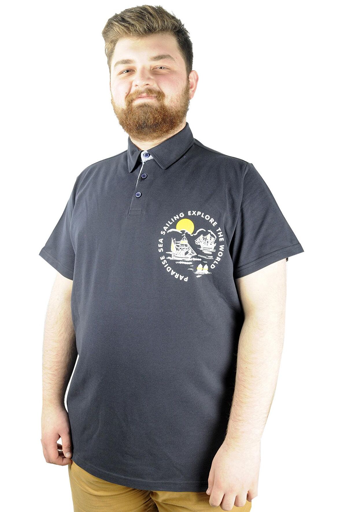 Mode XL Erkek Polo T shirt Explore The World 22313 Lacivert