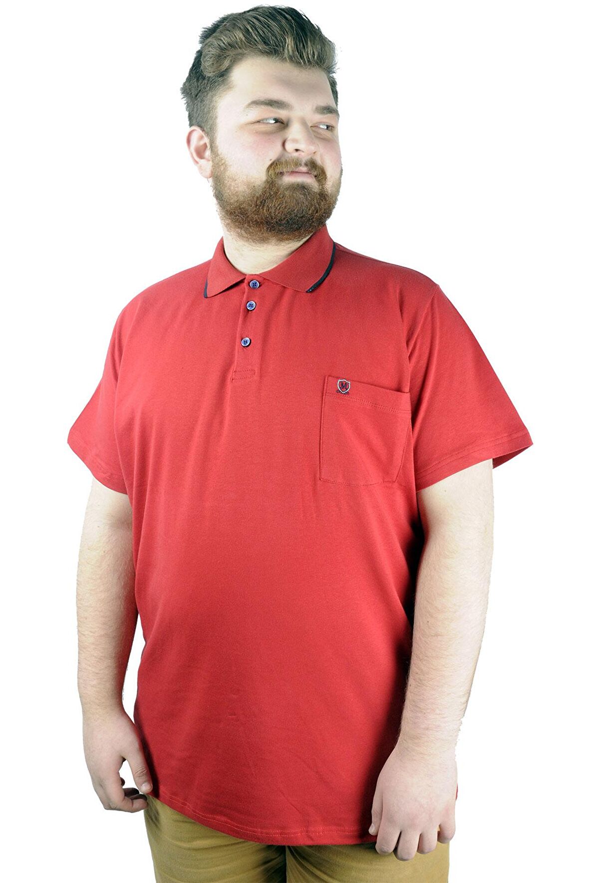 Mode XL Büyük Beden T shirt Polo Likralı Süprem Cepli 21558 Bordo
