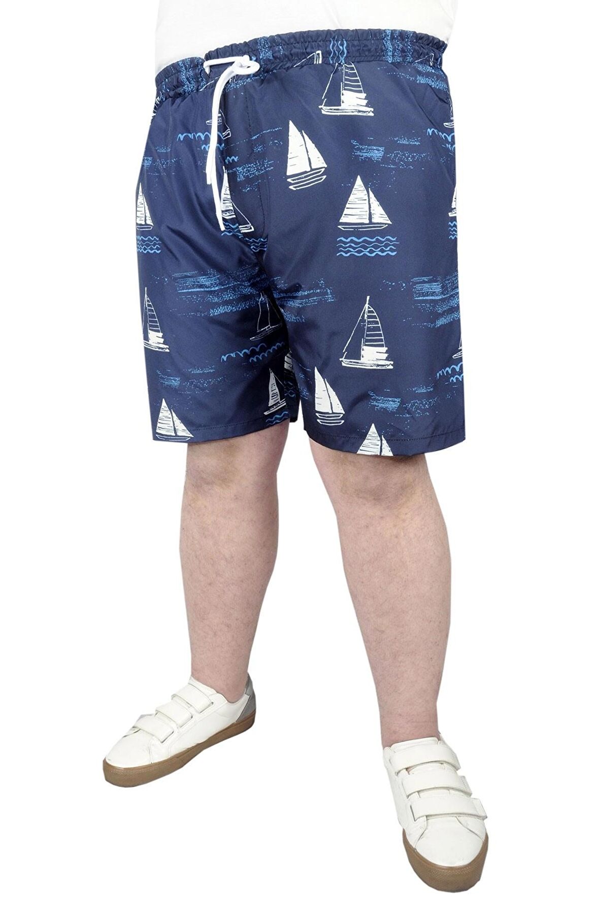 Mode XL Büyük Beden Deniz Şortu Desenli 22450 Lacivert Desenli