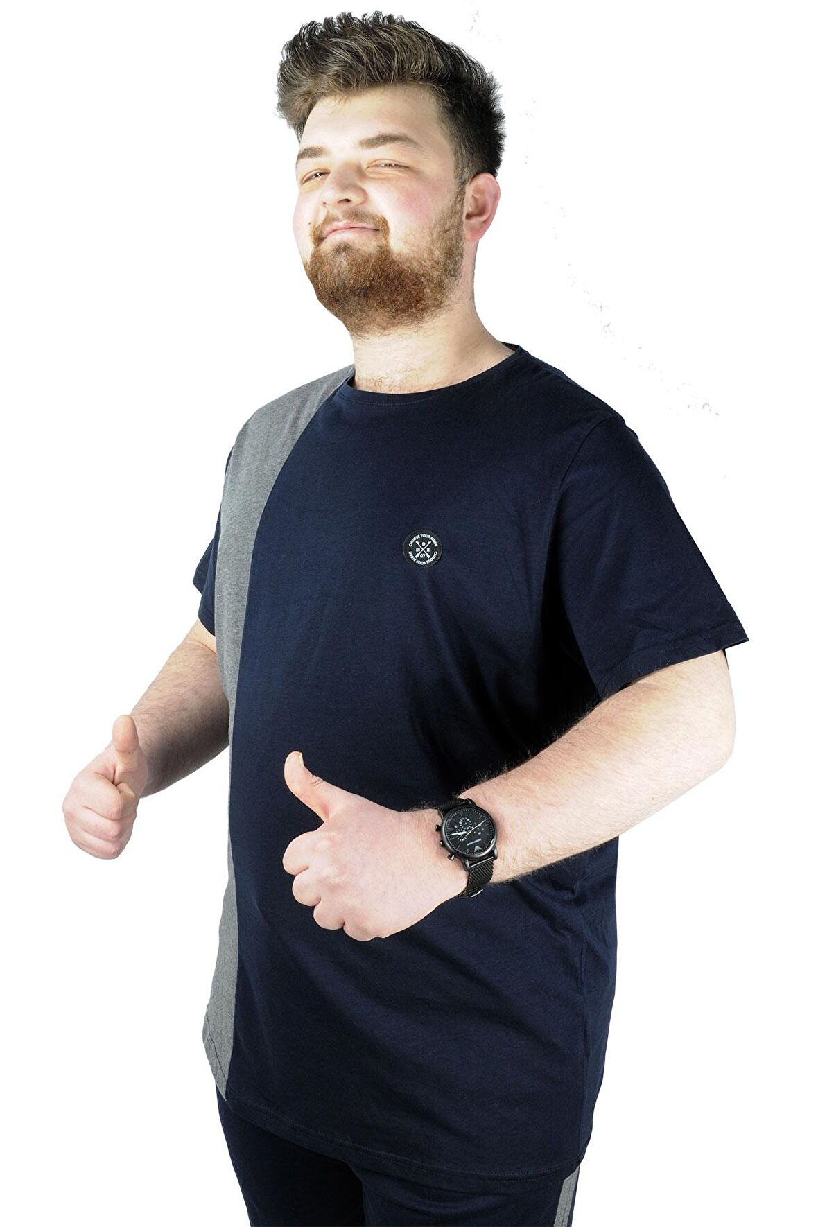 Mode XL Erkek T shirt Parçalı MD08 22134 Lacivert