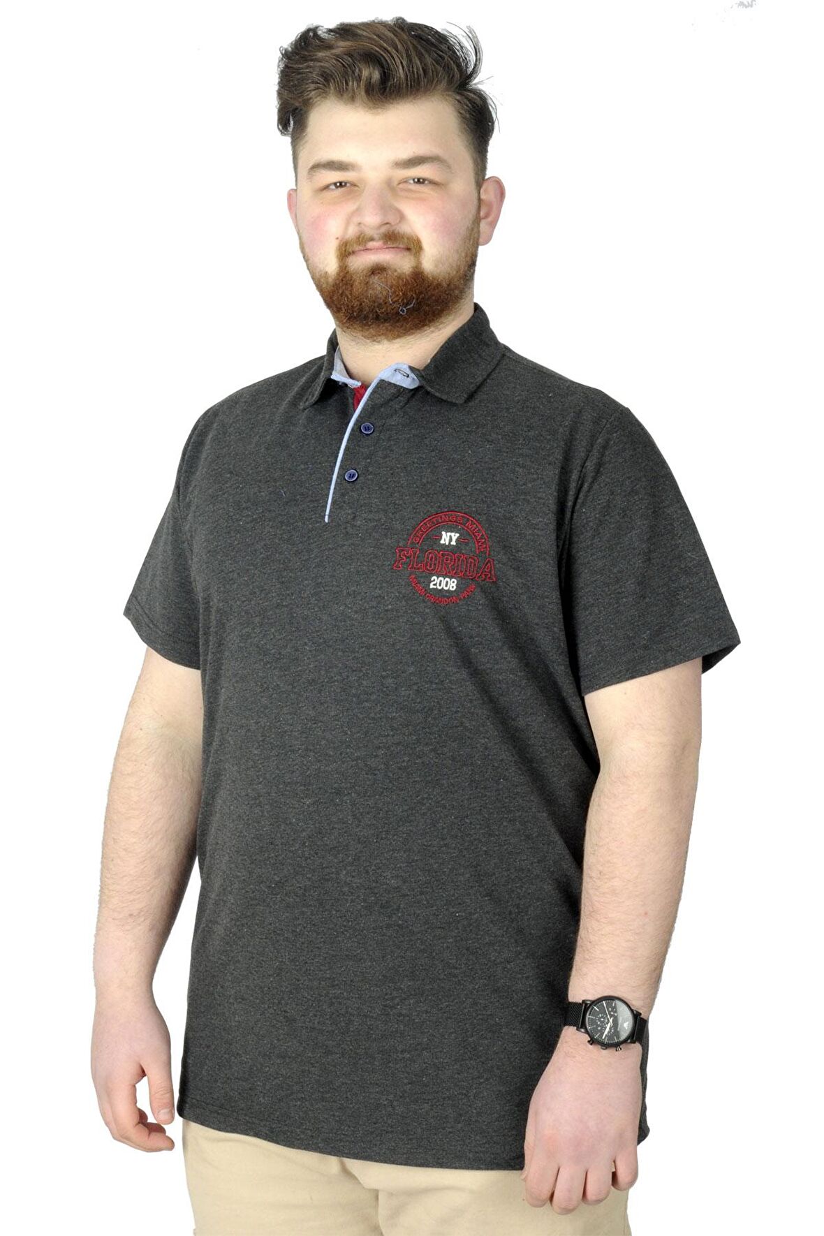 Mode XL Erkek T-Shirt Polo Florida 22303 Antrasit