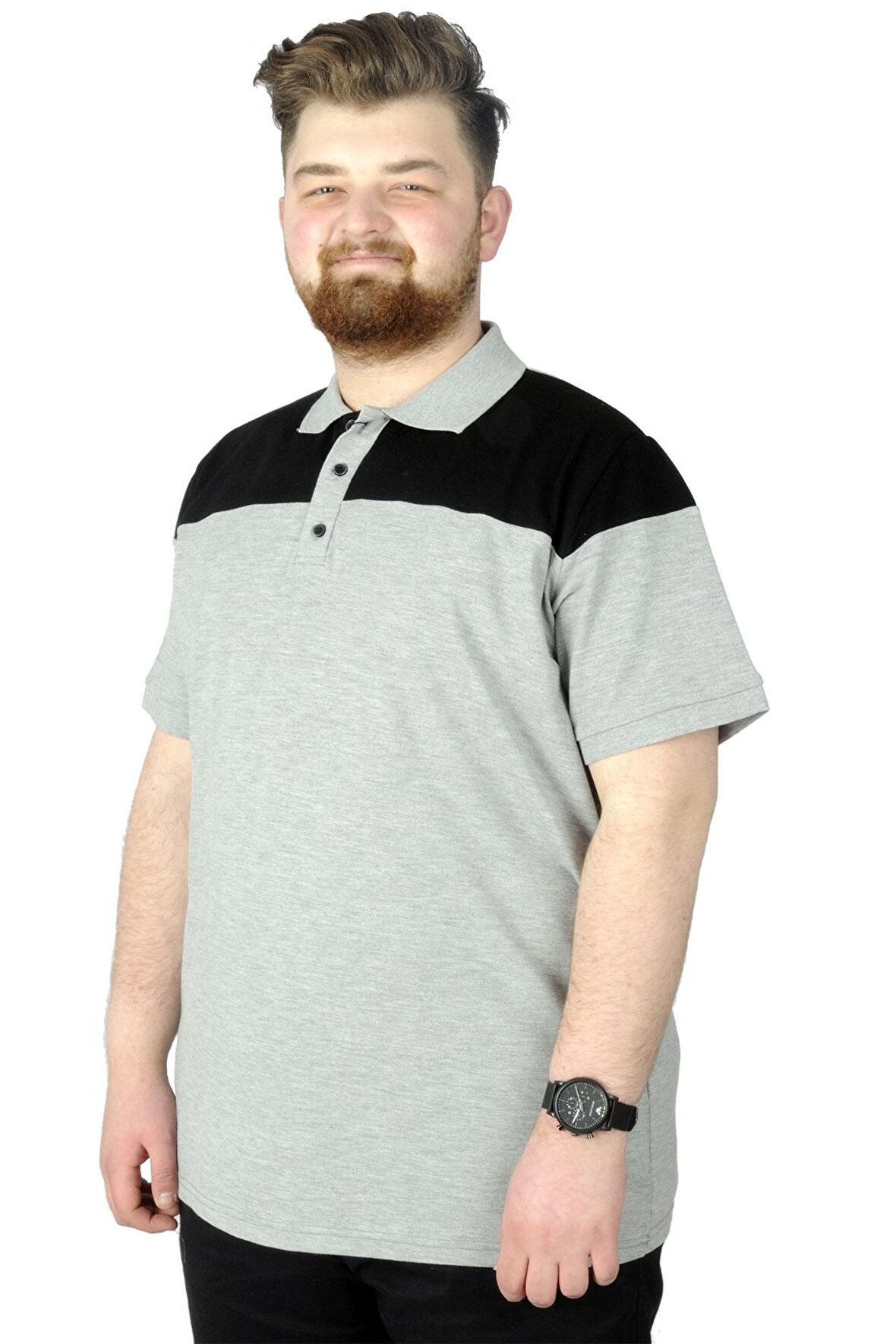 Mode XL Büyük Beden T-Shirt Polo Double Color 22337 Grimelanj