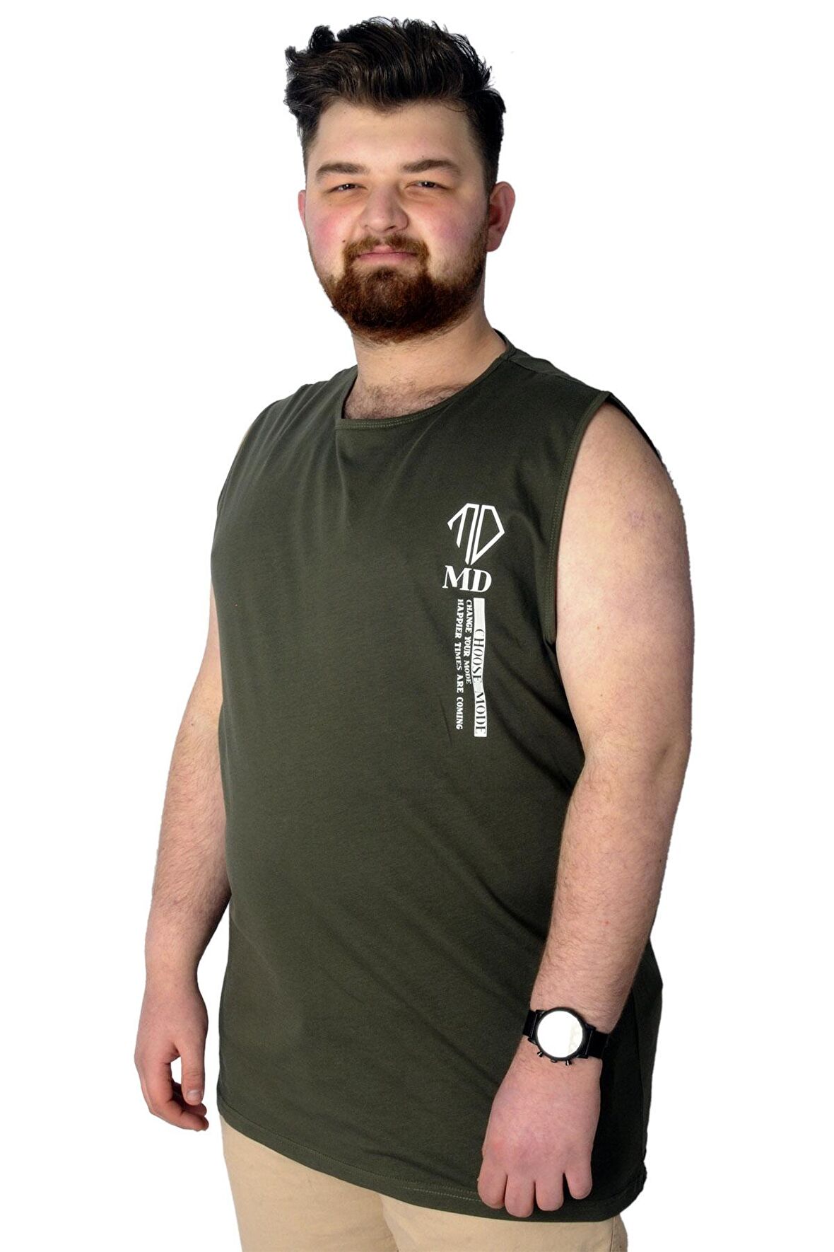 Mode XL Büyük Beden T-Shirt Kolsuz Choose Mode 22160 Haki