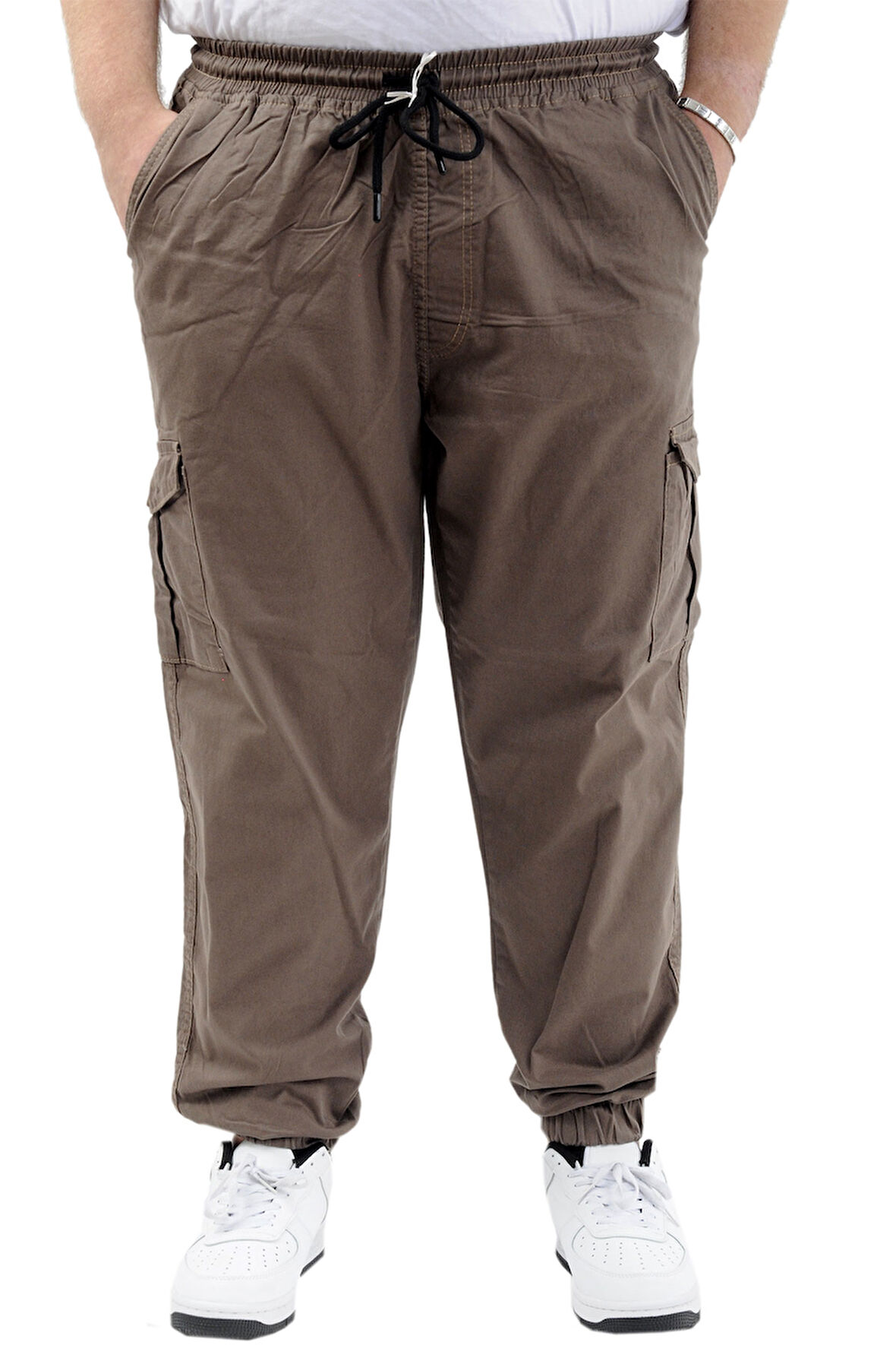 Mode XL Büyük Beden Erkek Keten Kargo Jogger Valencia 21911 Toprak