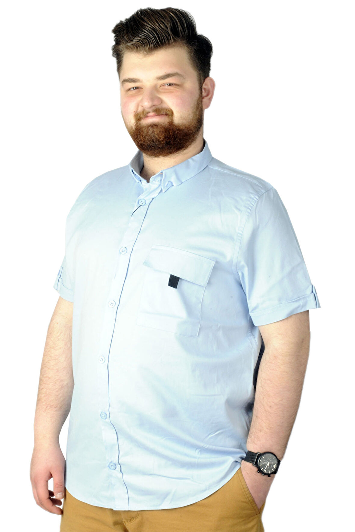 Mode XL Büyük Beden Gömlek Gabardin TekCep 22363 Mavi