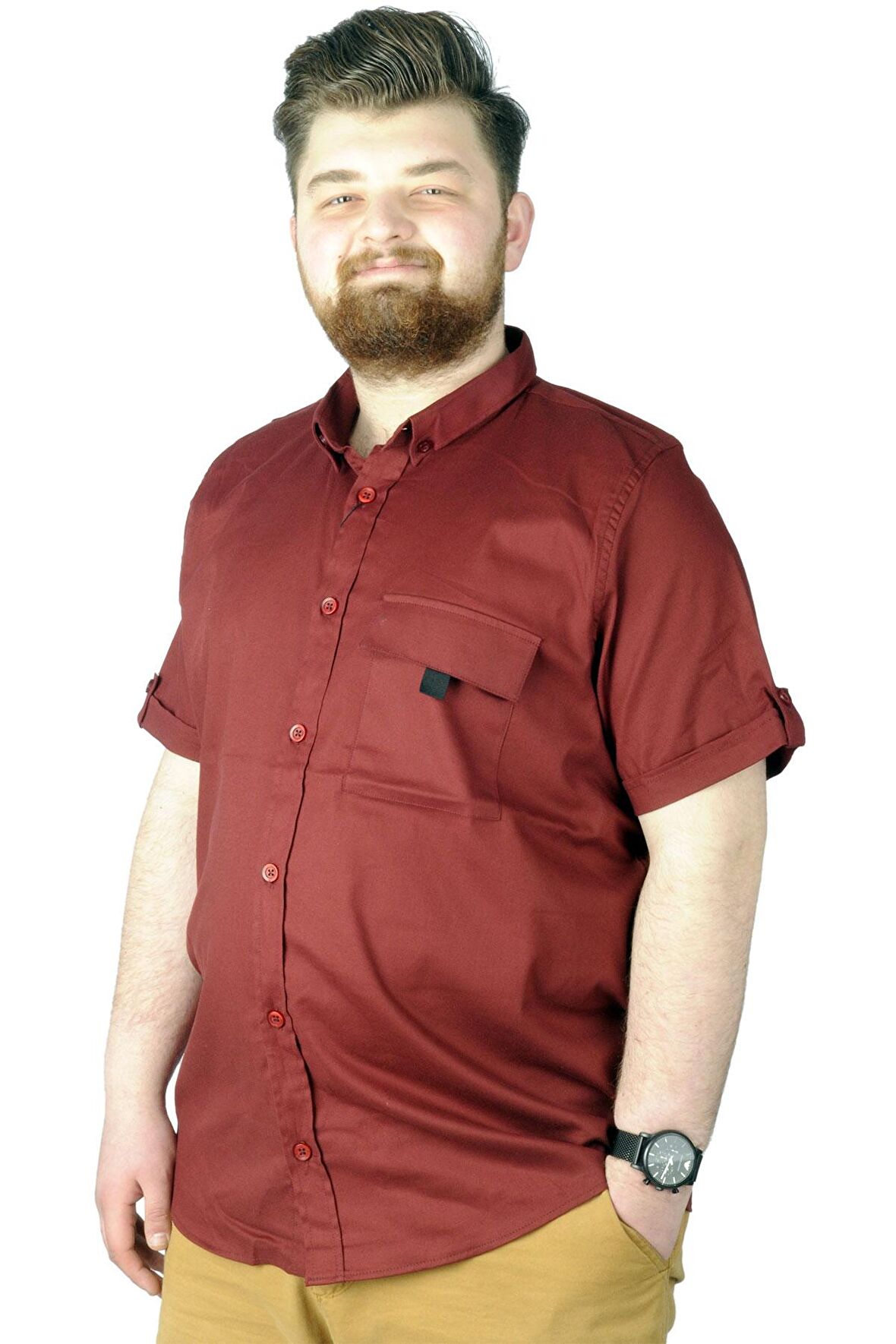 Mode XL Büyük Beden Gömlek Gabardin TekCep 22363 Mürdüm