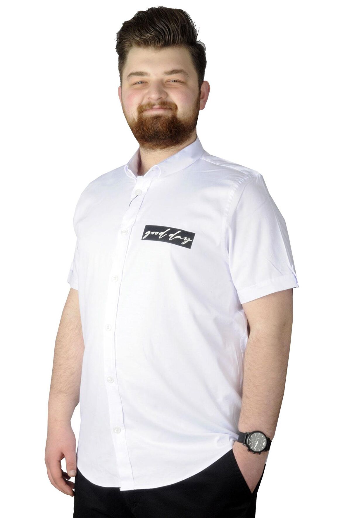 Mode XL Büyük Beden Gömlek Baskılı God Day 22366 Beyaz