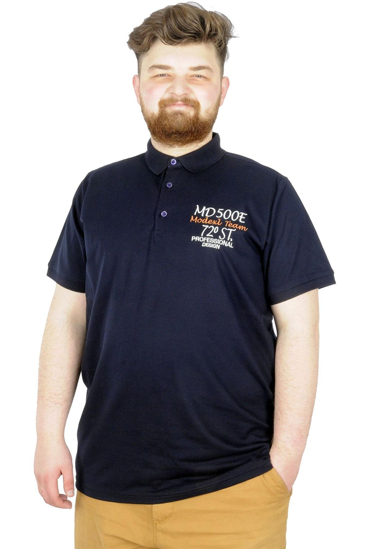 Mode XL Büyük Beden T-Shirt Polo MD500E 22342 Lacivert