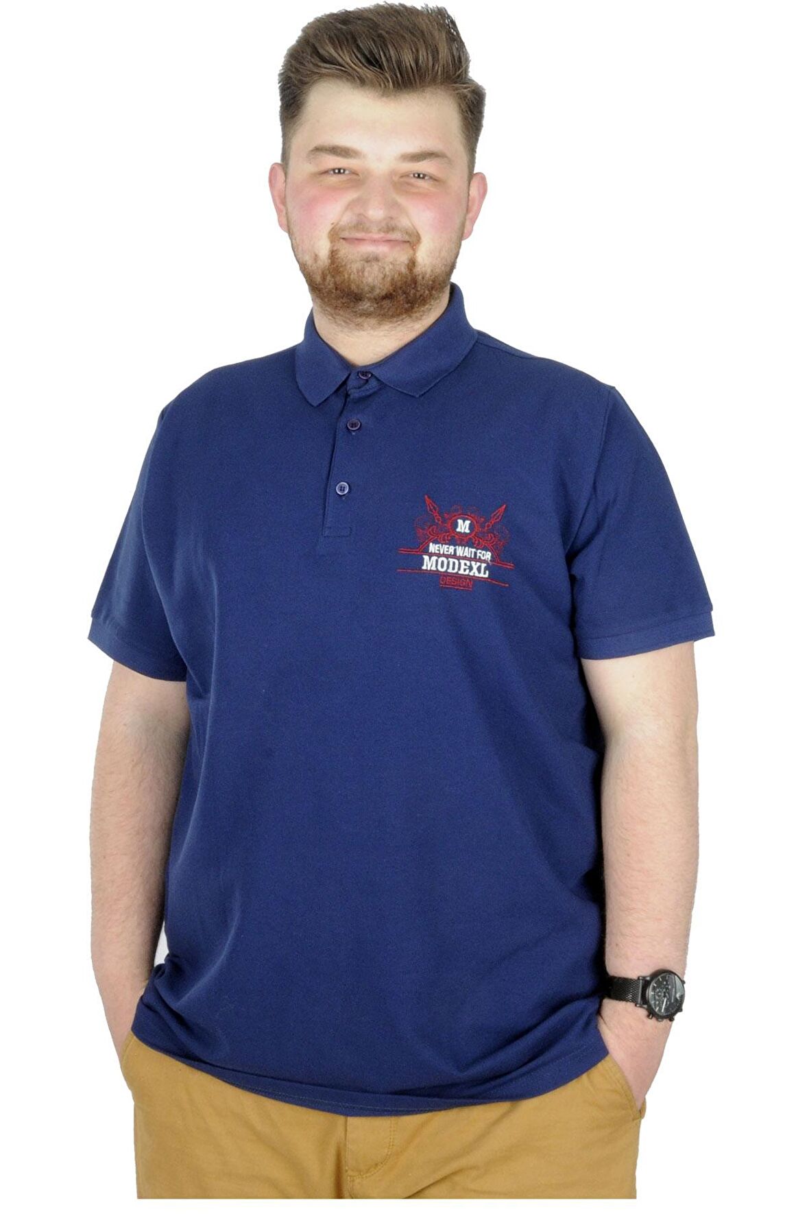 Mode XL Büyük Beden T-Shirt Polo Design MX  22346 İndigo