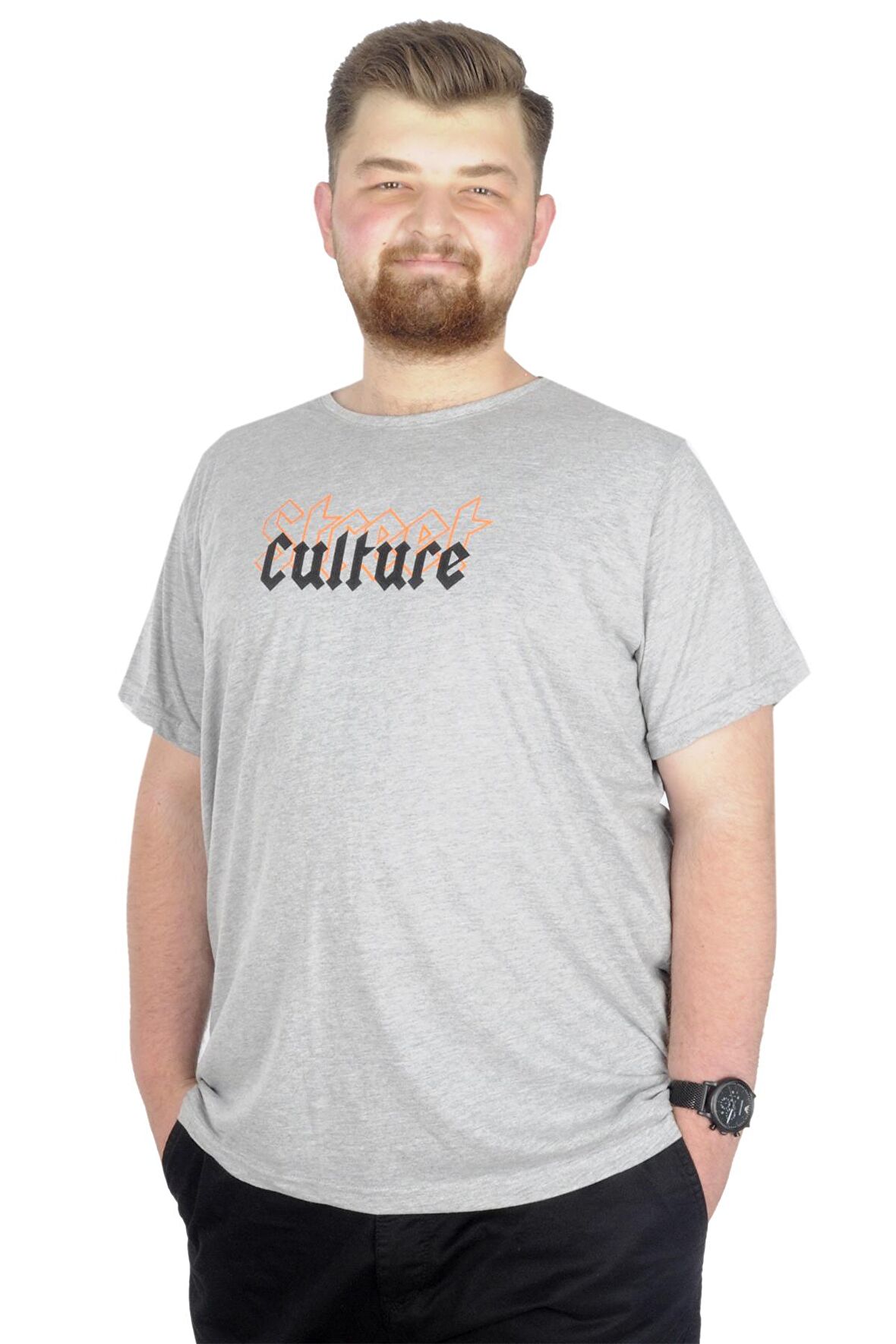 Mode XL Büyük Beden T-Shirt Bis Yaka Culture 22191 Grimelanj
