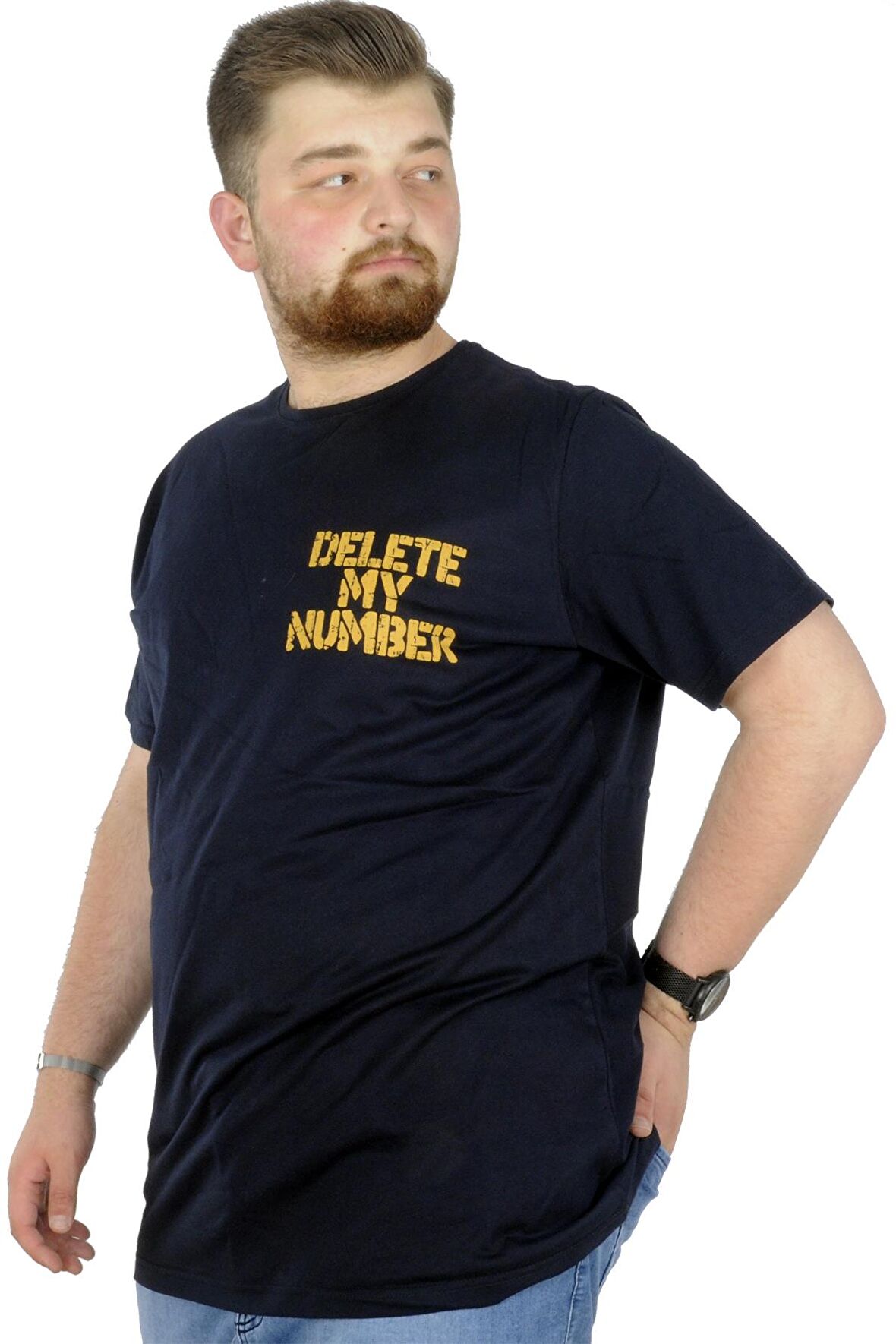 Mode XL Büyük Beden T-Shirt Bisiklet Yaka Delete 22169 Lacivert