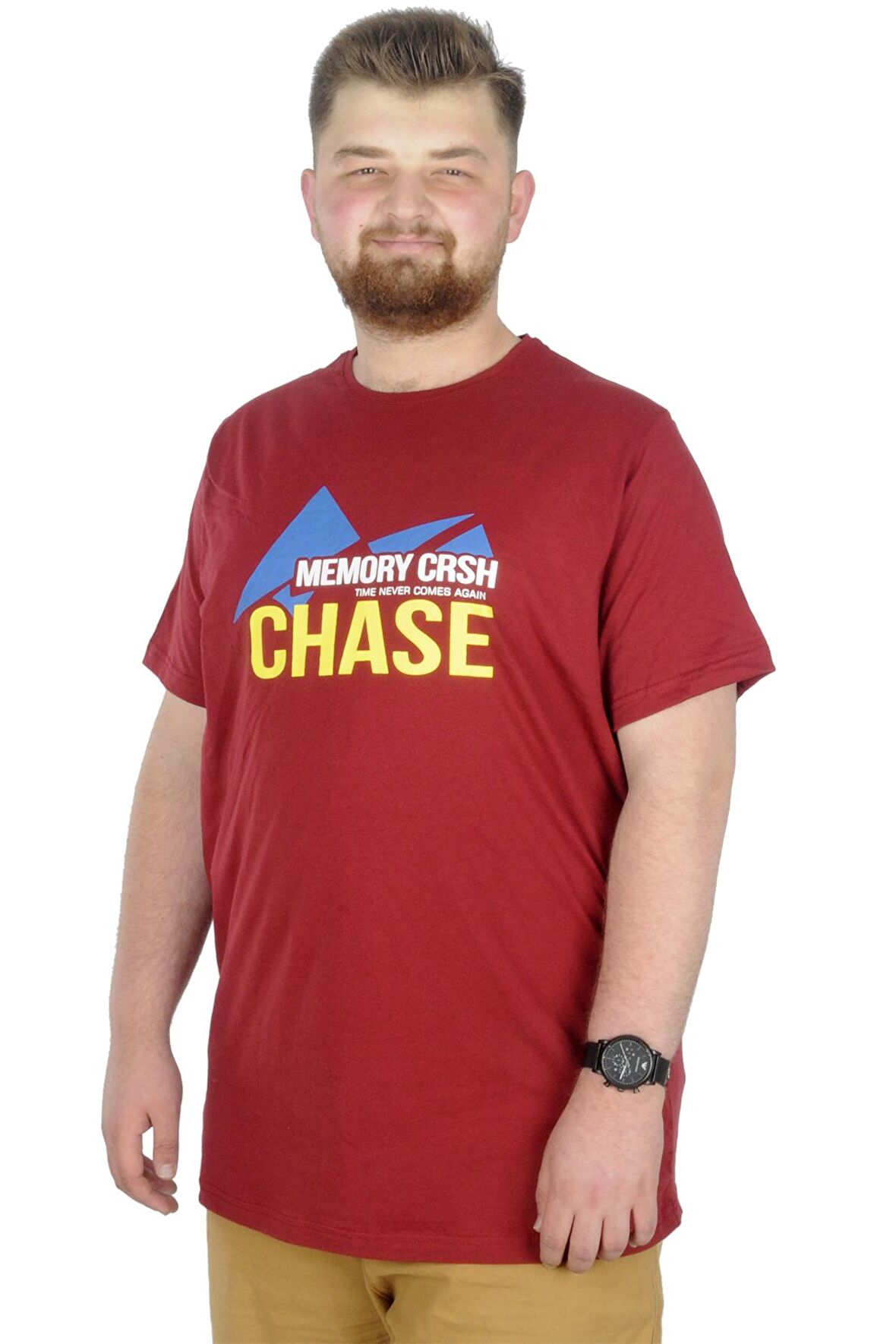 Mode XL Büyük Beden T-Shirt Bis Yaka Chase 22193 Bordo