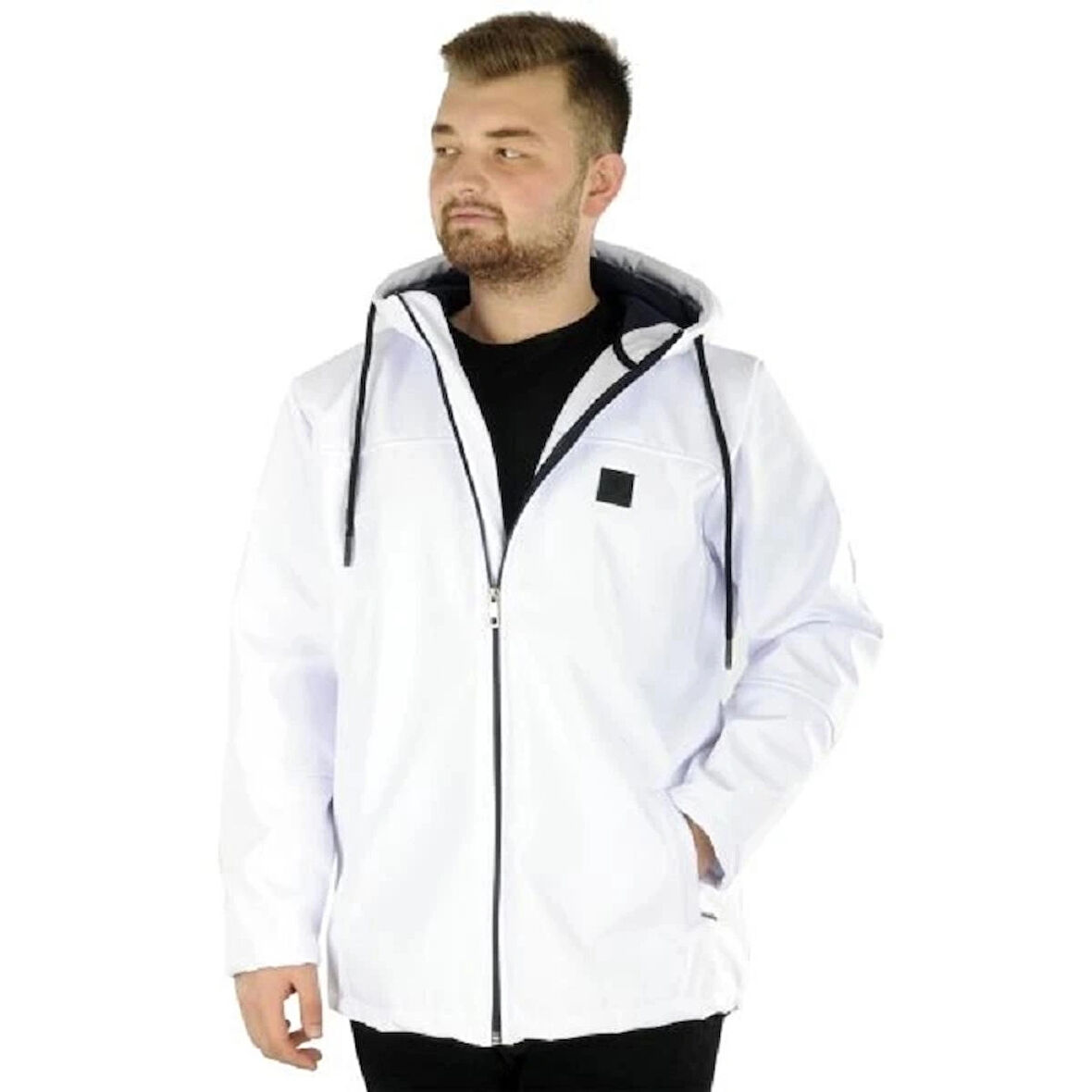  Mode Xl Büyük Beden Erkek Kapüşonlu Mont Waterproof Softshell 21235 Beyaz